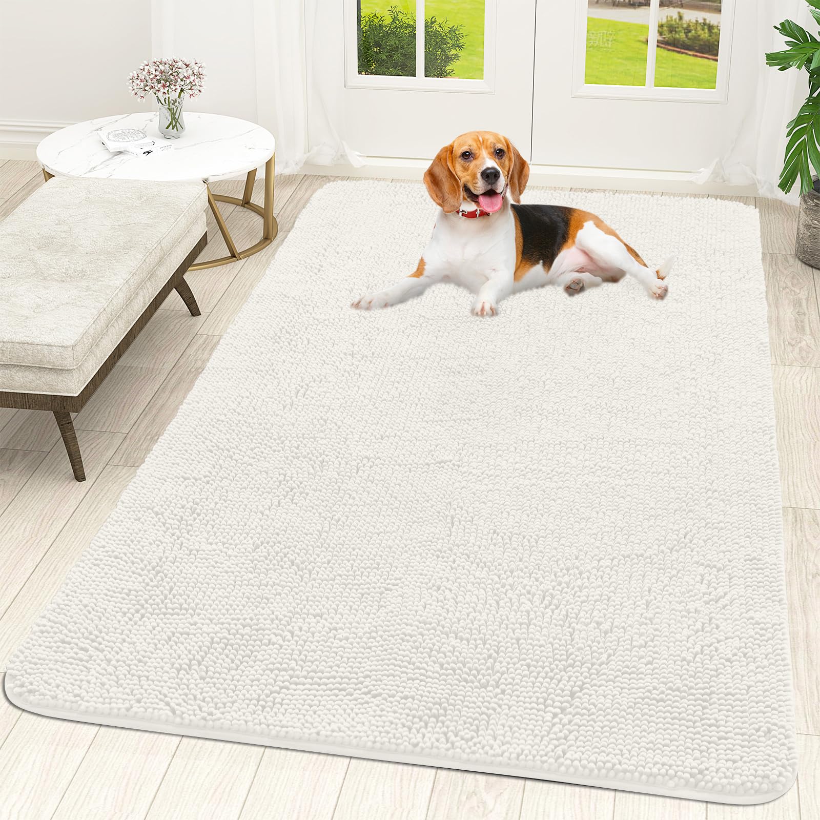 OLANLY Dog Door Mat for Muddy Paws 30x20, Absorbs Moisture and Dirt, Absorbent Non-Slip Washable Doormat, Quick Dry Chenille Mud Mat for Dogs, Entry Indoor Entryway Carpet for Inside Floor, Grey
