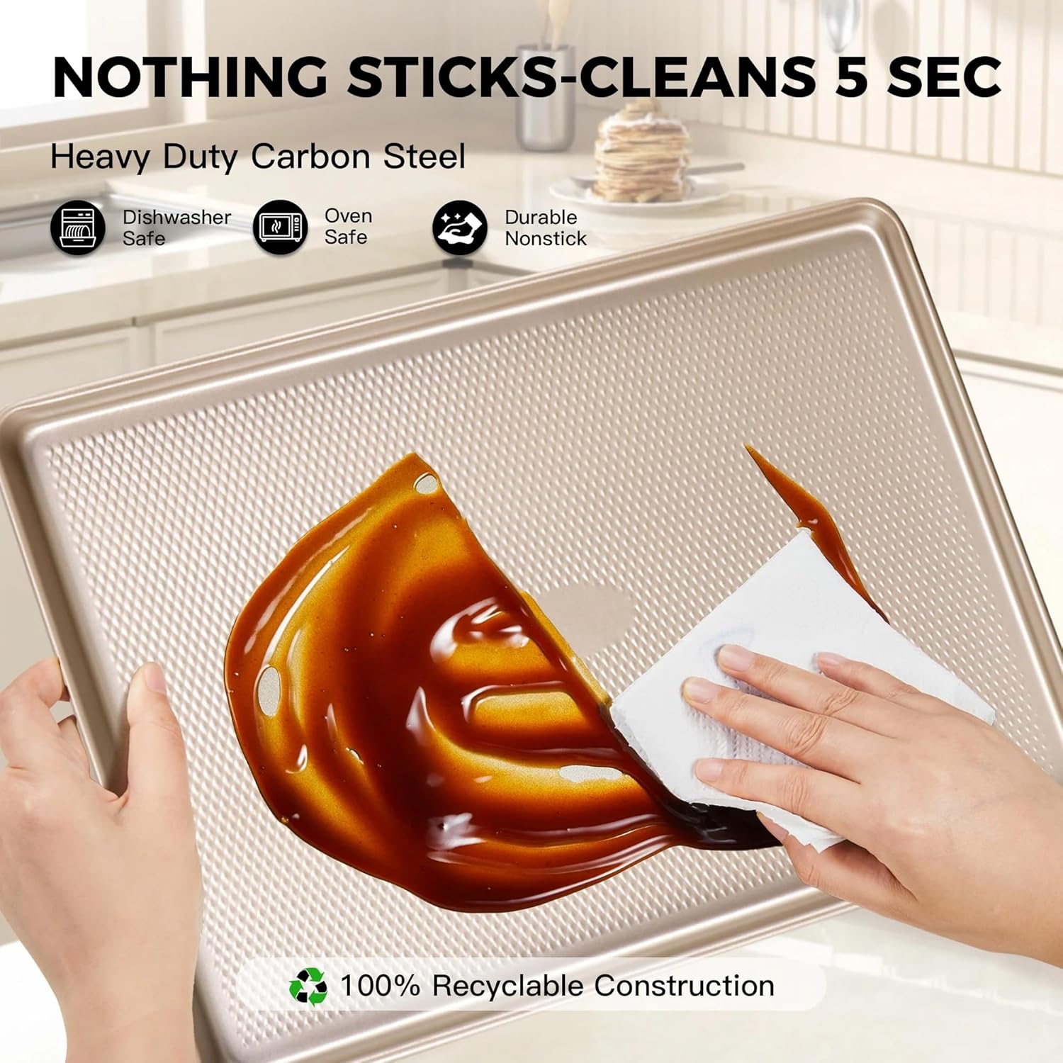 HONGBAKE Half Baking Sheet Pan with Diamond Texture, Non Stick Cookie Sheet for Baking, Heavy Duty Non Toxic Baking Pan for Oven, 17.6" x 12" Baking Trays, Gold