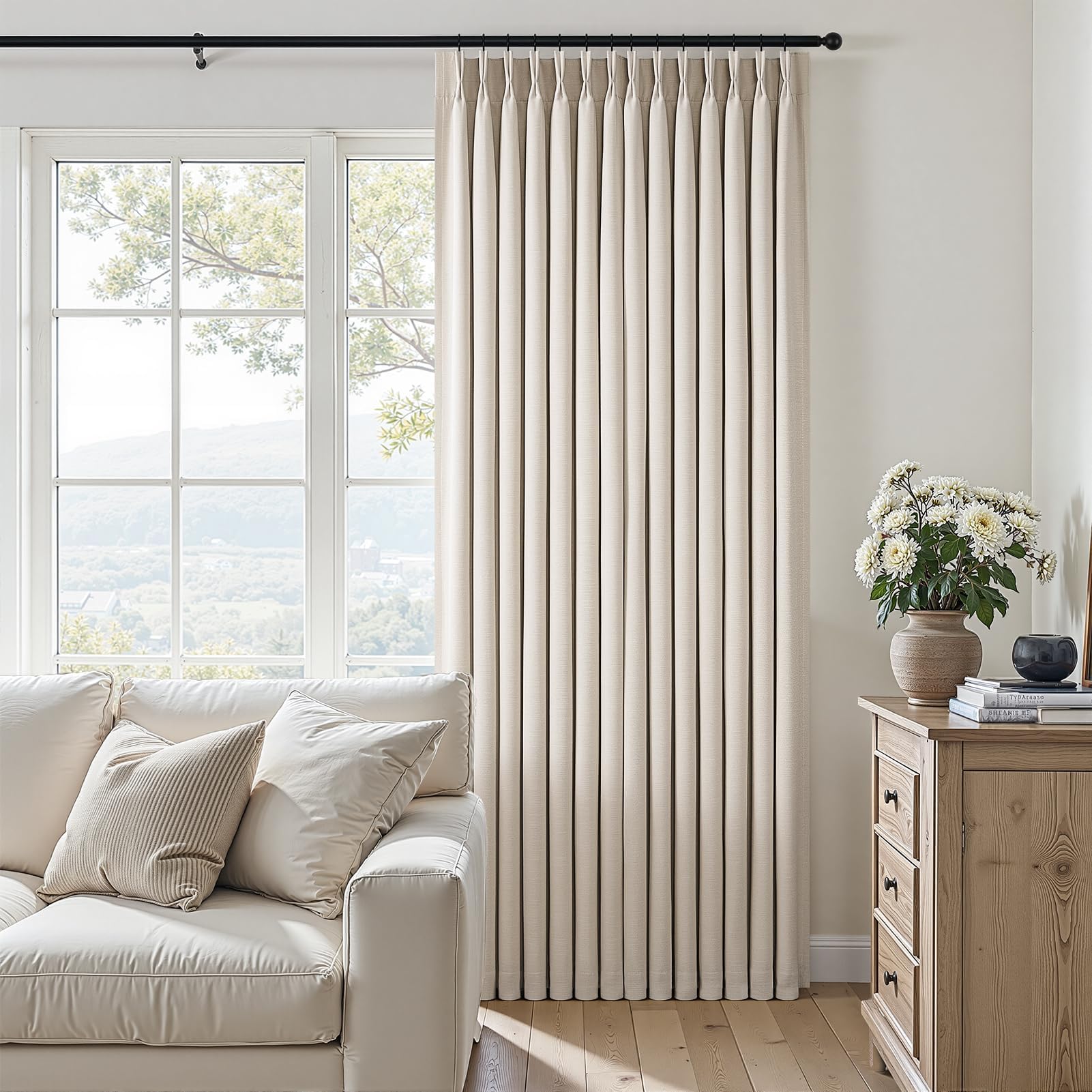 Topfinel 84 Inch Long Natural Blackout Curtains for Bedroom Livingroom, Farmhouse Back Tab Pinch Pleated Drapes for Track System,Neutral Linen Ambiance & Privacy Drapes Natural 52" W*84" L