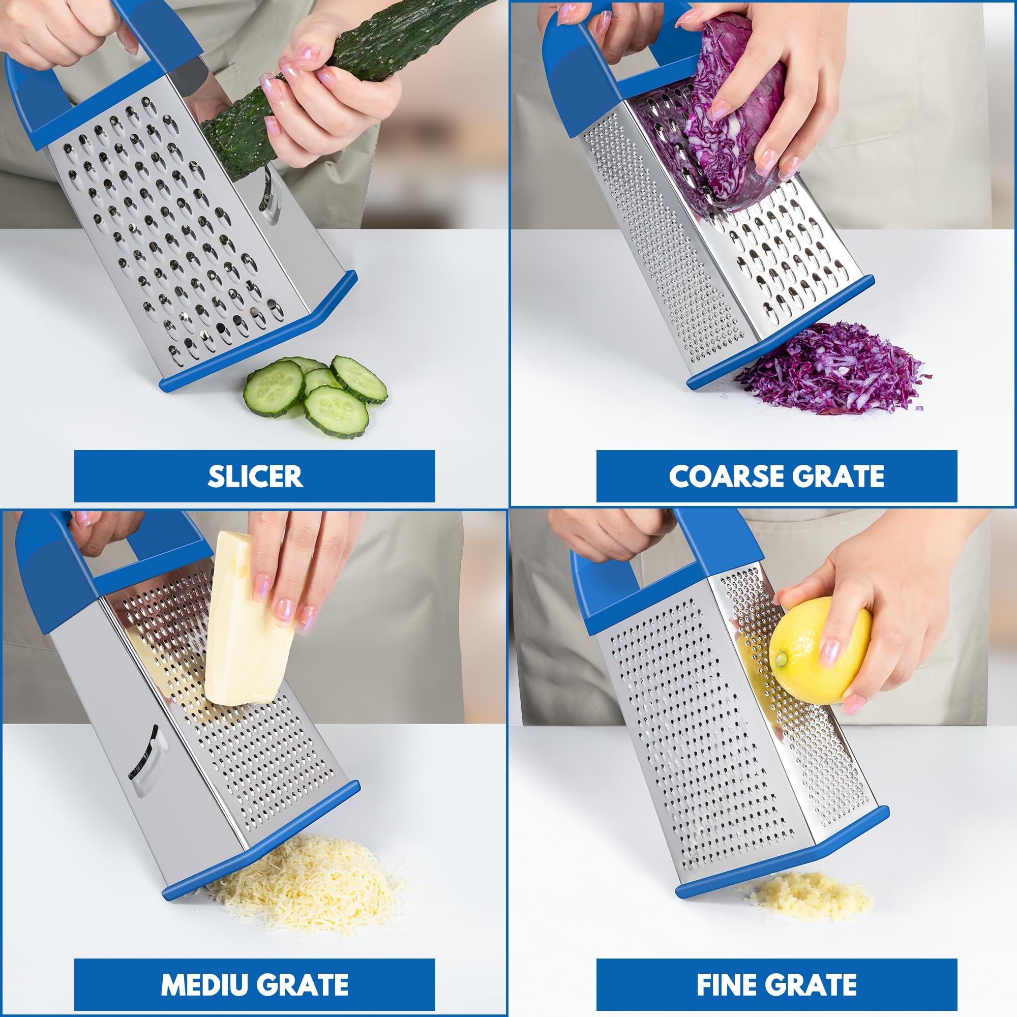 Urbanstrive Cheese Grater With Container Box Grater Stainless Steel Graters for Kitchen Cheese Shredder Parmesan Shredder Kitchen Gadgets Kitchen Tools Kitchen Gifts for Chef Dishwasher Safe Zester