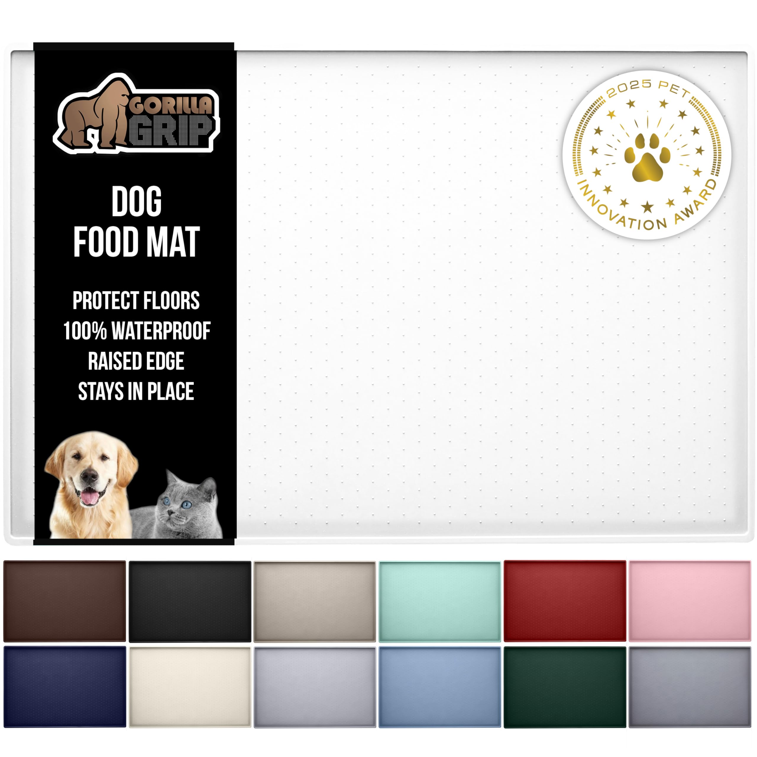 GORILLA GRIP 100% Waterproof Raised Edge BPA Free Silicone Pet Feeding Mat, Dog Cat Food Mats Contain Spills Protects Floors, Placemats for Cats and Dogs Water Bowl, Pets Accessories 18.5x11.5 Gray