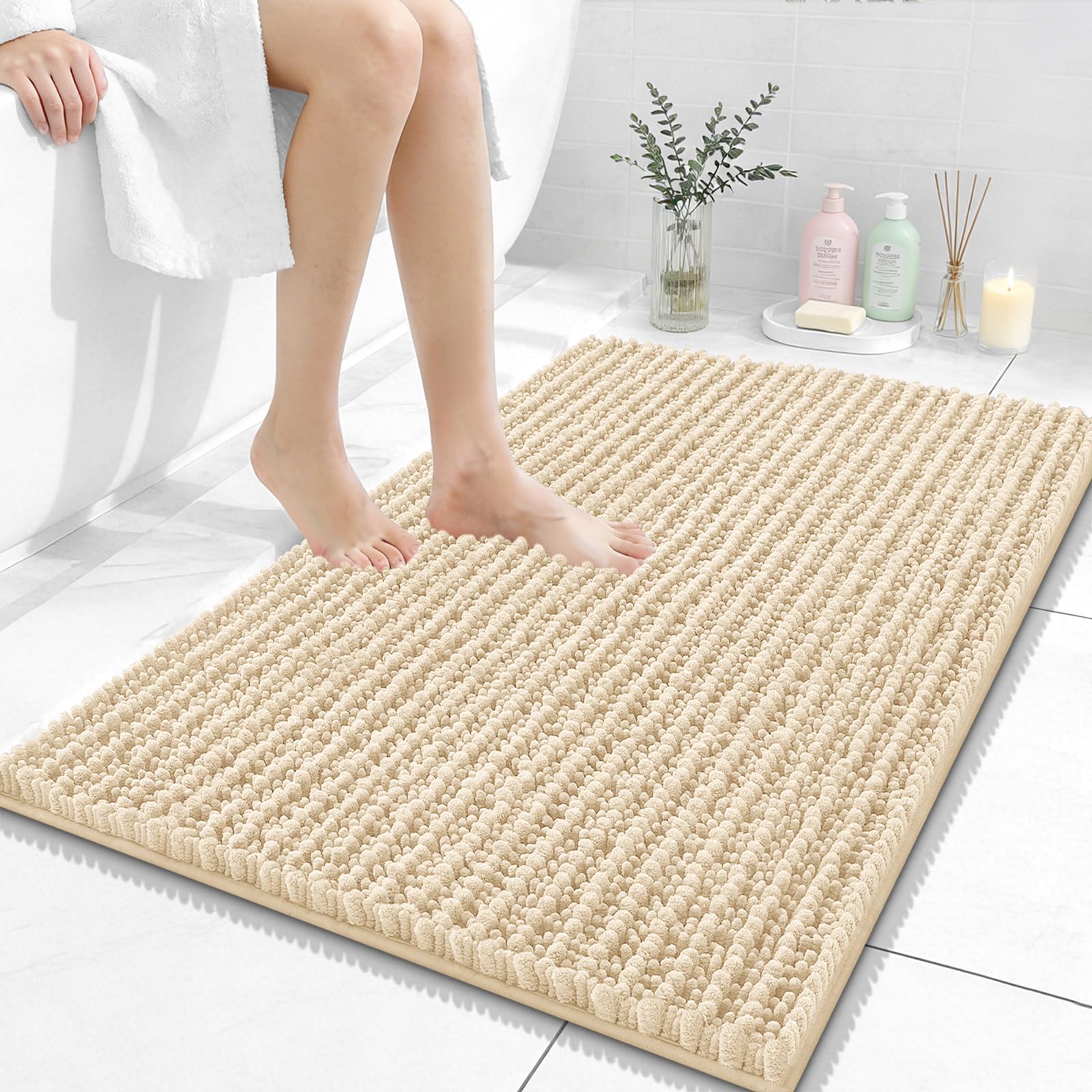 OLANLY Bathroom Rug Mat 30x20, Thick Soft and Absorbent Chenille Bath Mat, Non-Slip Rubber Backing, Machine Washable Quick Dry Bath Rugs for Tub Shower Floor, Home Decor Accessories, Grey