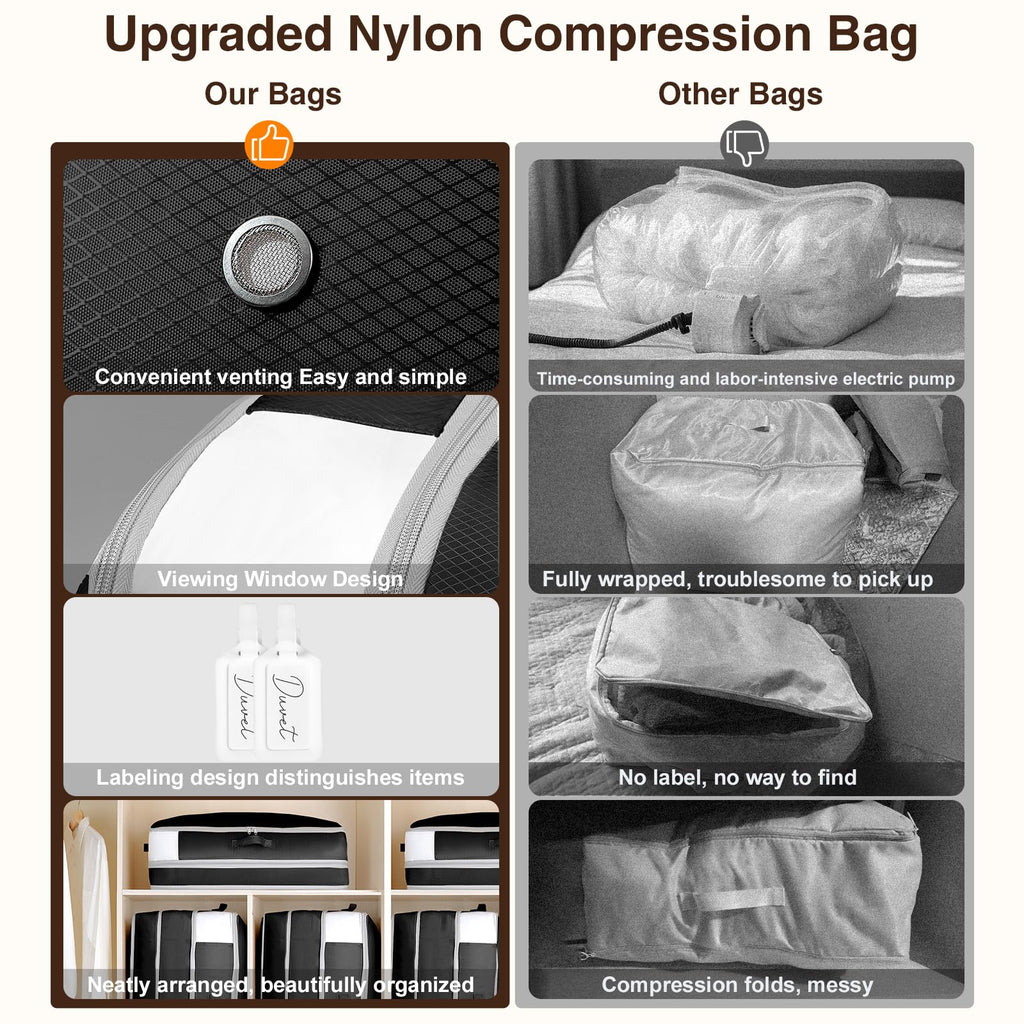 Homsorout 4 Pack Compression Storage Bags - 110L Large Capacity Comforter Storage Bag, 3-Layer Washable Ultra Space Saving Self Compression Organizer Space Bags for Blanket, Sweater, Sheet, Black