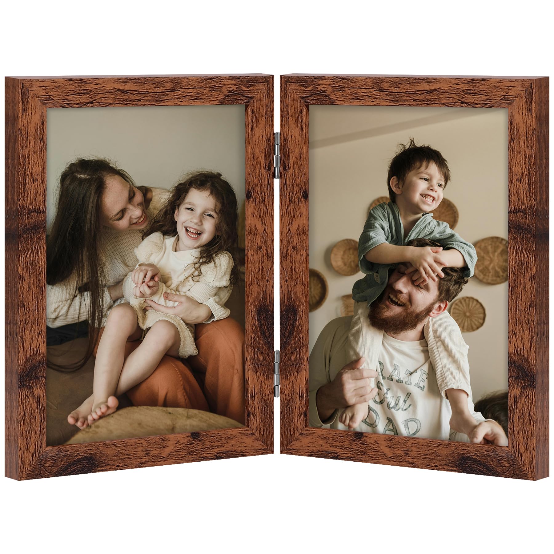 decorUhome Double 4x6 Picture Frame Vertical, Engineered Wood Bifold Photo Frame with Plexiglass for Tabletop Display, 4x6, Black