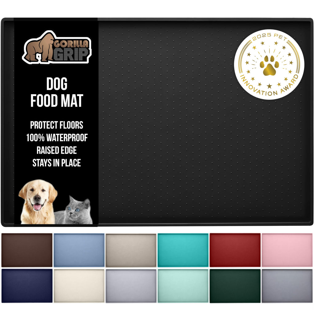 GORILLA GRIP 100% Waterproof Raised Edge BPA Free Silicone Pet Feeding Mat, Dog Cat Food Mats Contain Spills Protects Floors, Placemats for Cats and Dogs Water Bowl, Pets Accessories 18.5x11.5 Gray