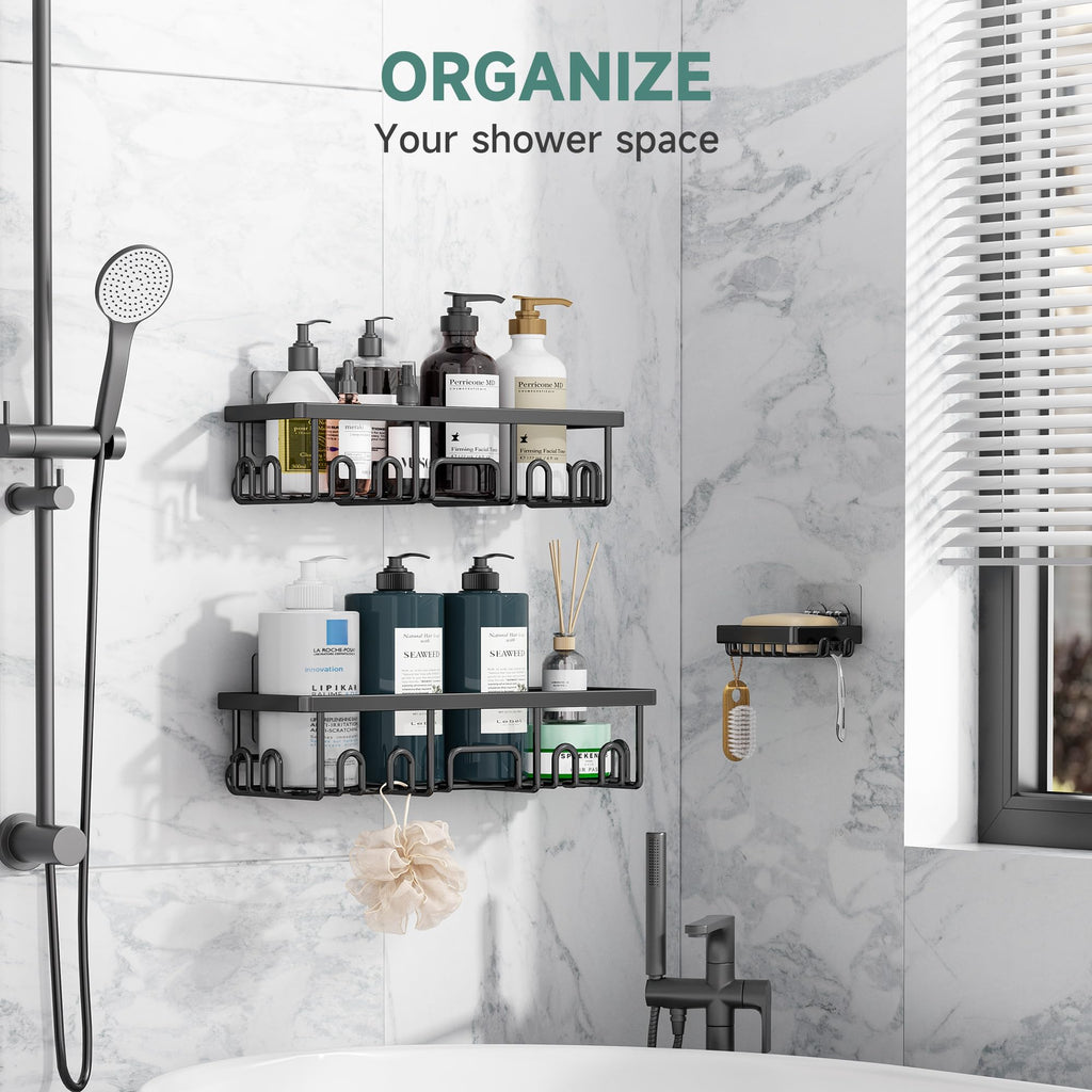 Veken Shower Caddy 6-Pack, Advanced Rustproof Design, No Drilling Adhesive Shelves, Rack with Soap Holder, Large Capacity Bathroom Organizers and Storage, Wall-Mounted Kitchen & Home Decor