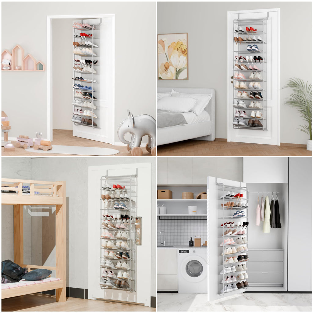 Whitmor 36 Pair Over the Door Shoe Organizer, 12 Tier Hanging Shoe Organizer, Heavy Duty Metal & Mesh Shoe Holder, Hanging Shoe Rack for Closet Organizer & Storage, 74"L x 21.7"W x 7.5"H, White