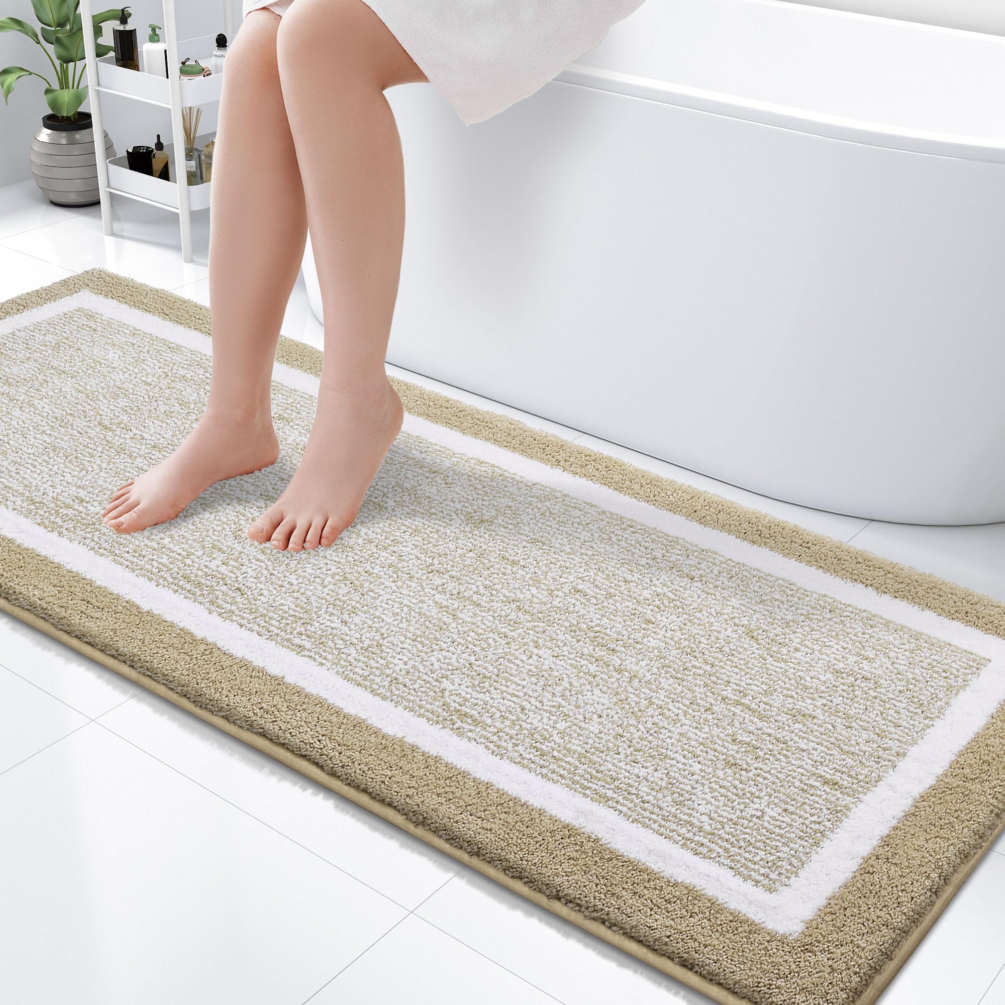 OLANLY Small Bathroom Rugs 24x16, Extra Soft and Absorbent Microfiber Bath Rugs, Non-Slip, Machine Washable, Quick Dry Shaggy Bath Carpet, Bath Mats for Bathroom Floor, Tub, Shower, Grey