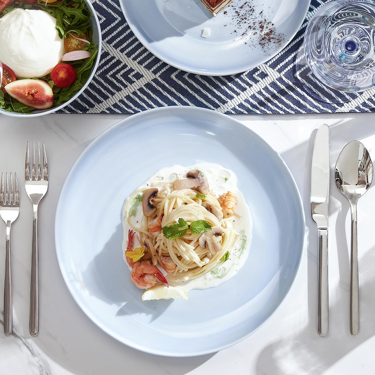 KINGSTONE 12-Piece Bone China Dinnerware Set for 4, Lightweight and Durable, Microwave and Dishwasher Safe, White Plates and Bowls for Everyday Use