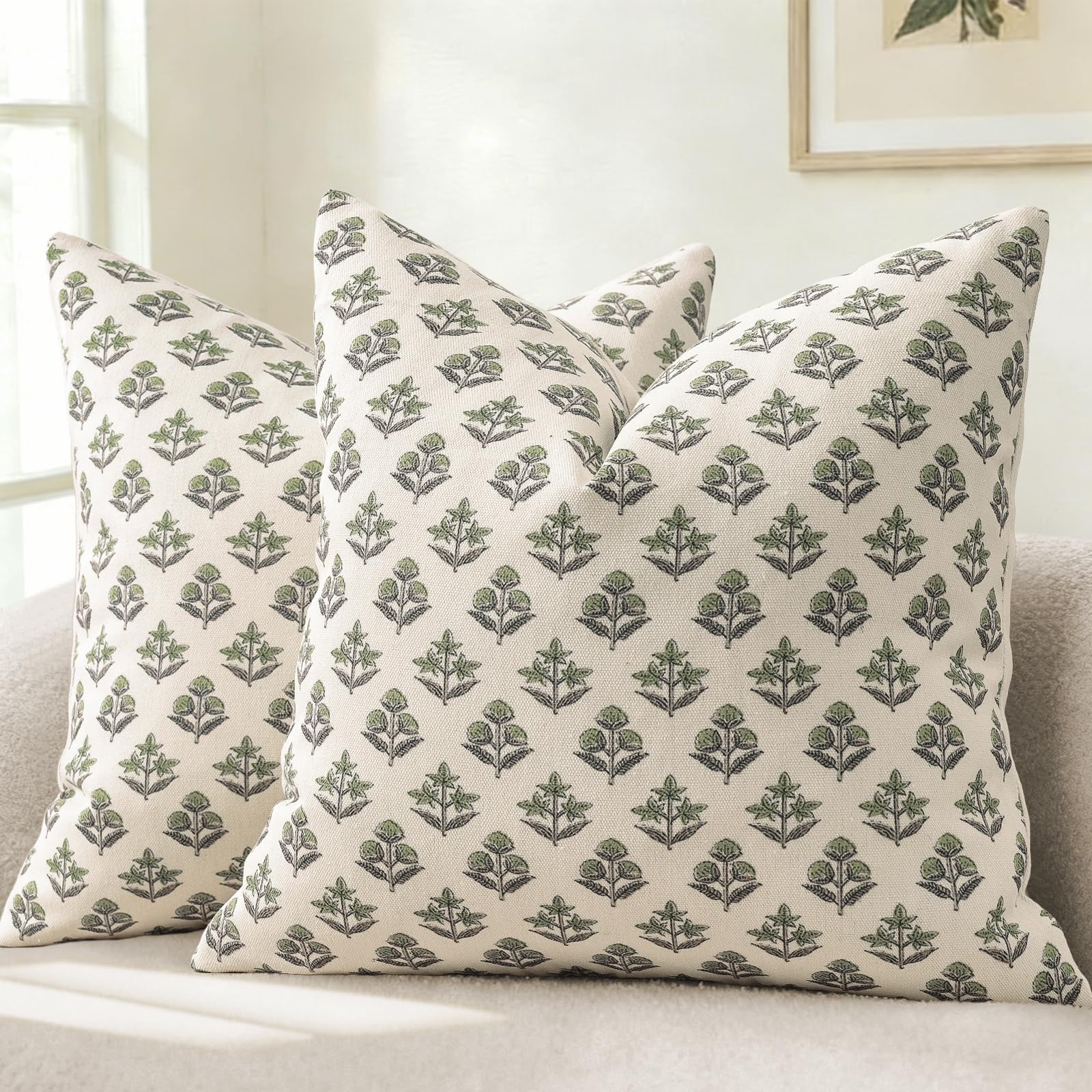 YCOLL Farmhouse Floral Pillow Covers 20x20 Set of 2, Rustic Country Decorative Cushion Covers Vintage Throw Pillow Covers for Sofa Couch Bed Living Room Home Decor, Blue Green
