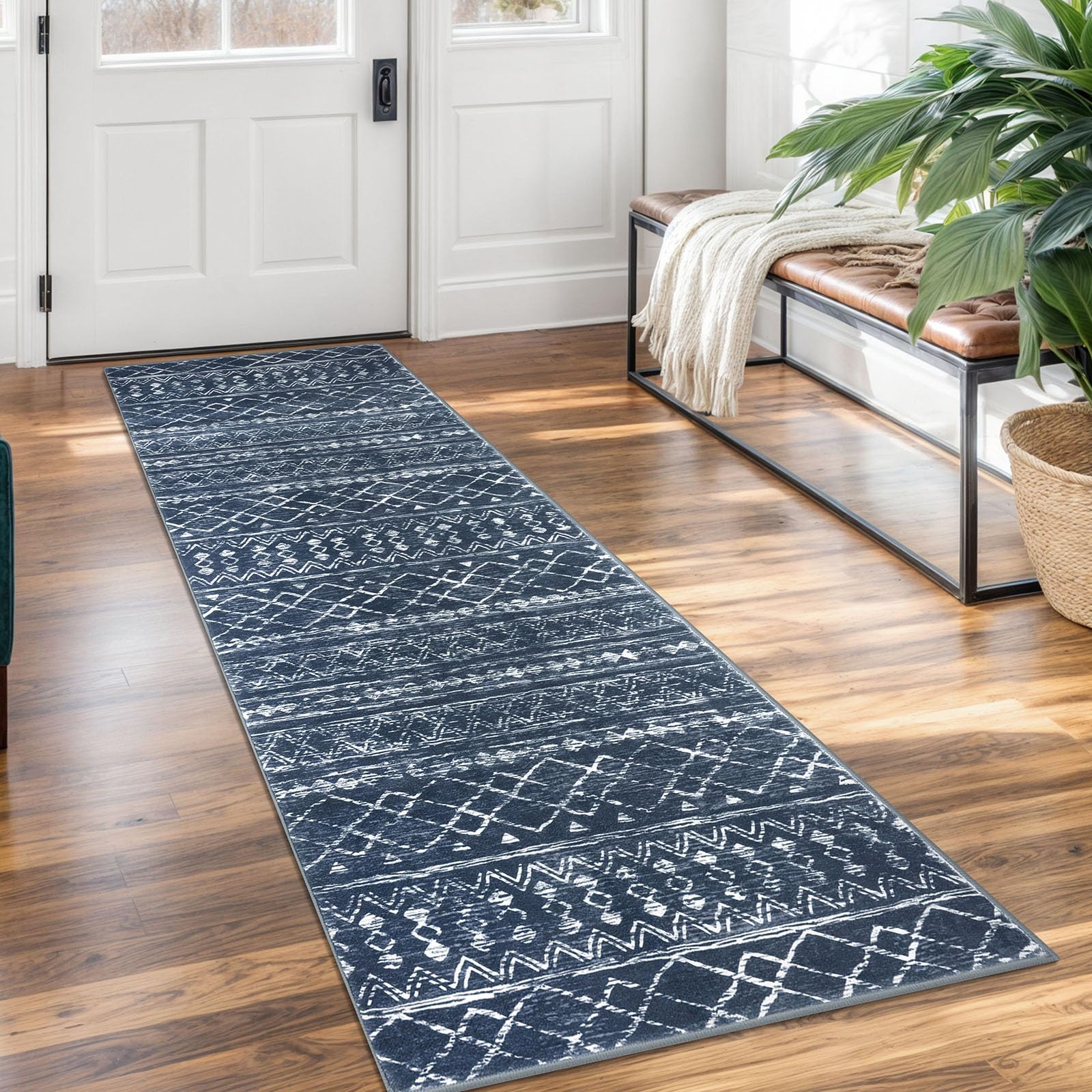 KUTA Washable Non-Slip Rugs for Entryway 2x3, Grey Moroccan Boho Small Area Rug, Ultra Soft Vintage Geometric Low-Pile Indoor Door Mat Floor Carpet for Indoor, Entrance, Kitchen, Bathroom, Bedroom