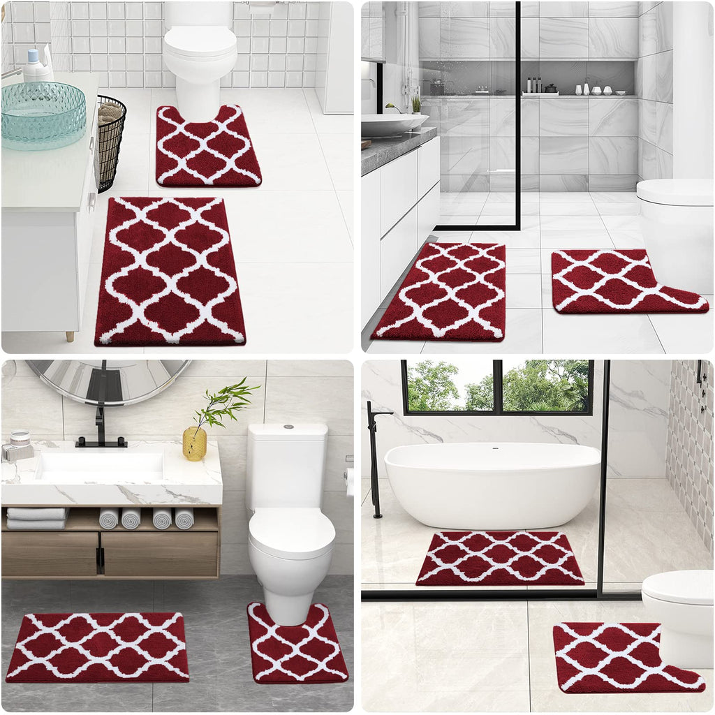 OLANLY Bathroom Rugs Set 2 Piece, Microfiber Bath Shower Mat and U-Shaped Toilet Rug, Machine Wash Dry, Non-Slip Absorbent Shaggy Bath Mats for Tub, Shower and Bathroom (24"x16"+24"x20", Grey)
