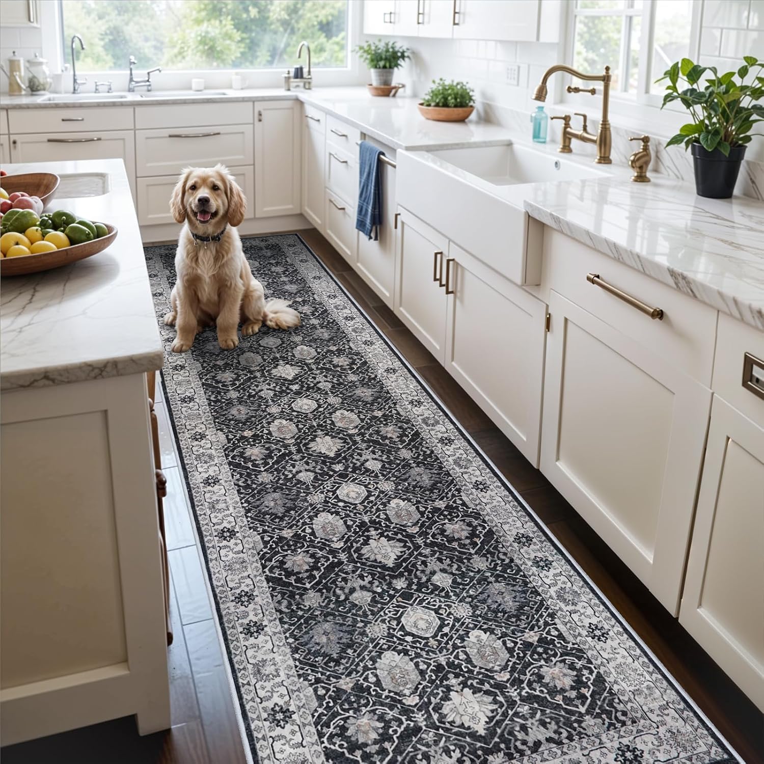 Washable 2x3 Entryway Area Rug - Neutral Kitchen Rug Runner Vintage Soft Floor Mat Non Slip Indoor Farmhouse Carpet for Bathroom Living Room Bedroom (2 X 3, Beige)