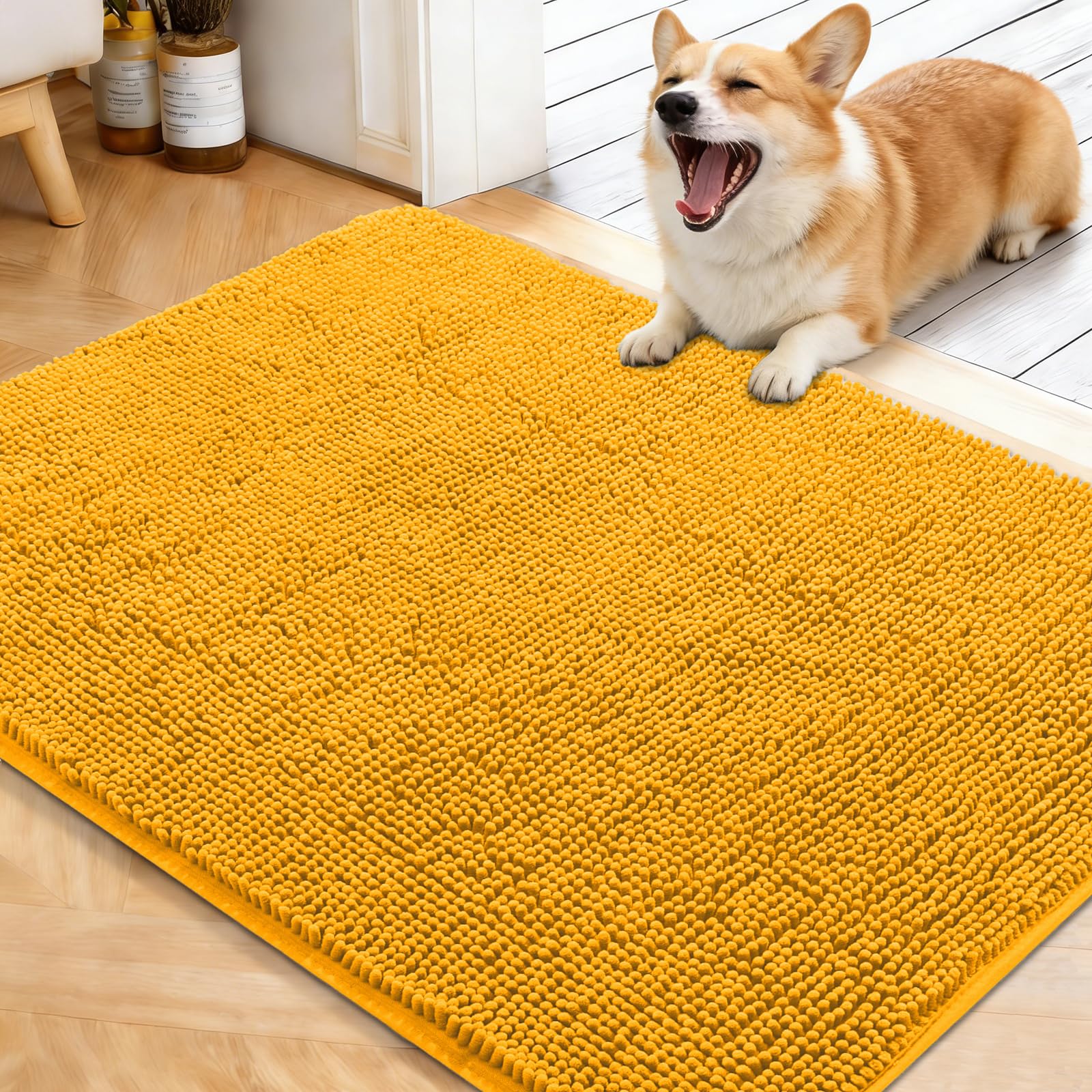 OLANLY Dog Door Mat for Muddy Paws 30x20, Absorbs Moisture and Dirt, Absorbent Non-Slip Washable Doormat, Quick Dry Chenille Mud Mat for Dogs, Entry Indoor Entryway Carpet for Inside Floor, Grey