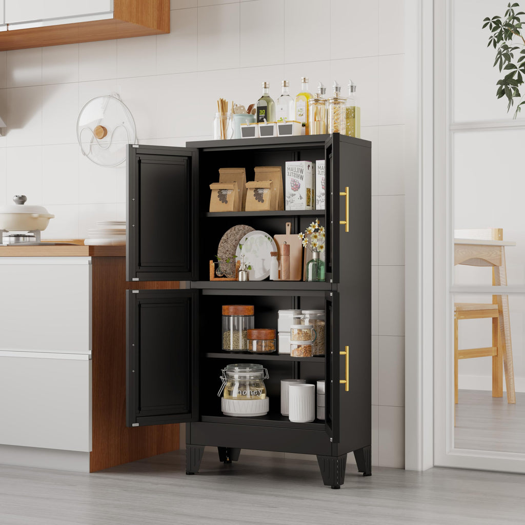 GAIOUS Metal Pantry Cabinet, Kitchen Pantry Storage Cabinets with 2 Door and 3 Adjustable Shelves, White Kitchen Pantry Cabinet, Freestanding Cupboard for Dining Room Living Room Bathroom
