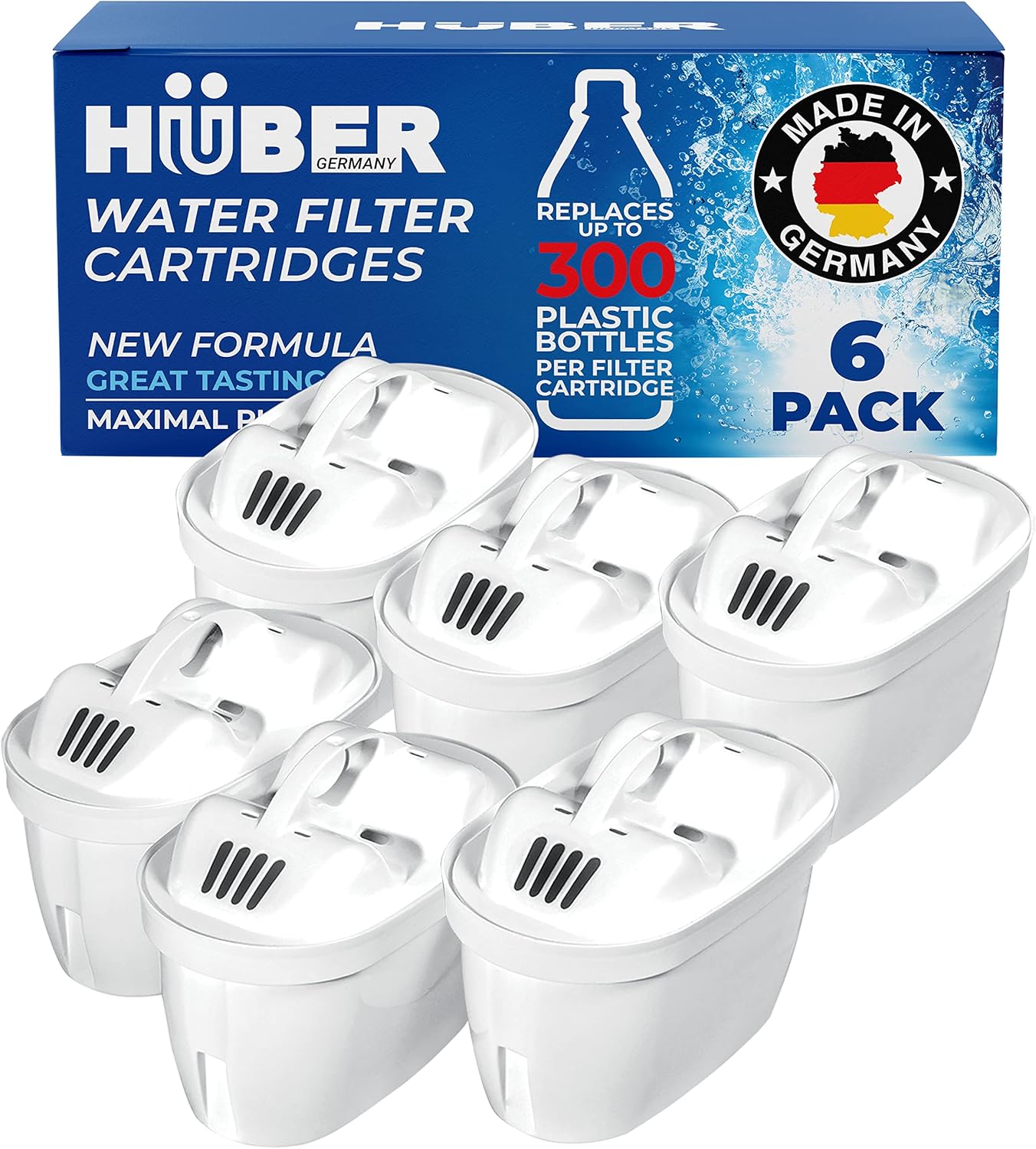 6 Pack Water Filter Replacement for HUBER MAVEA BWT, German Made, Replacement Filters for Pitchers Dispensers, Europe’s No 1 Technology -Superior Filtration & Taste