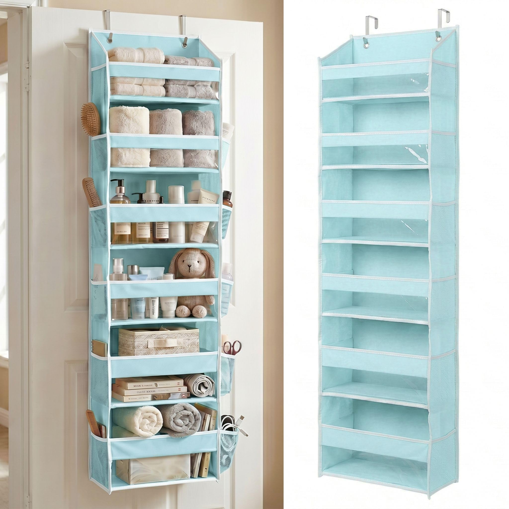 HOMELUX THEORY UPGRADED 6 Tiers Over The Door Organizer Hanging - 100D EXTRA THICK & 50lbs HUGE CAPACITY, 12 Side Mesh Pockets Over The Door Shoe Organizer, Hanging Closet Organizer (Ivory, 1pc)