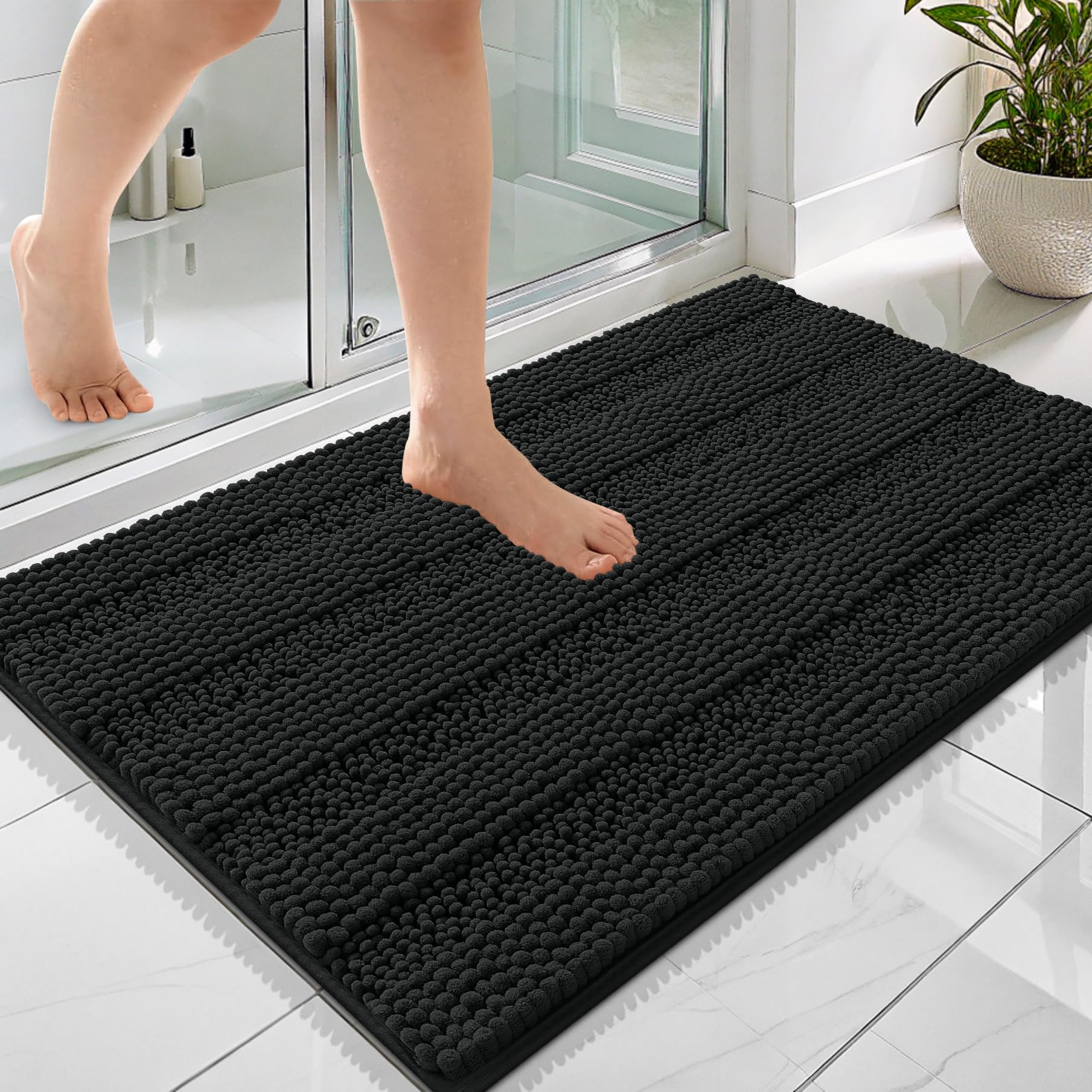 OLANLY Thick Bathroom Rugs 30x20, Extra Soft Absorbent Chenille Striped Bath Rugs, Rubber Backing, Machine Wash Dry, Bath Mats for Bathroom Floor, Tub and Shower, Home Decor Accessories, Grey