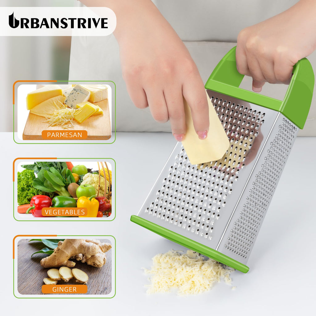 Urbanstrive Cheese Grater With Container Box Grater Stainless Steel Graters for Kitchen Cheese Shredder Parmesan Shredder Kitchen Gadgets Kitchen Tools Kitchen Gifts for Chef Dishwasher Safe Zester