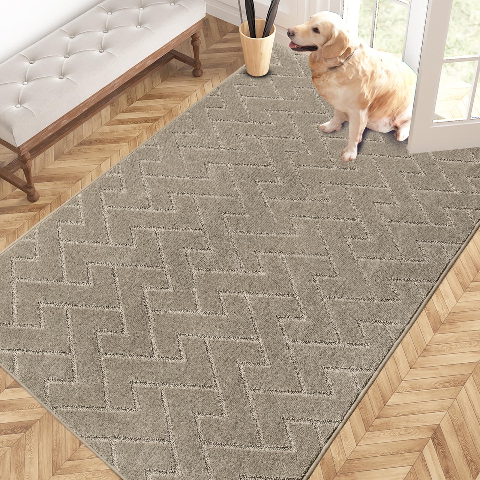 PURRUGS Dirt Trapping Door Mat 20" x 31.5", Non-Slip Machine Washable Entry Rug, Dog Doormat, Indoor Front Door Mat, Super Absorbent Entryway Rug for Muddy Shoes & Paws, Taupe
