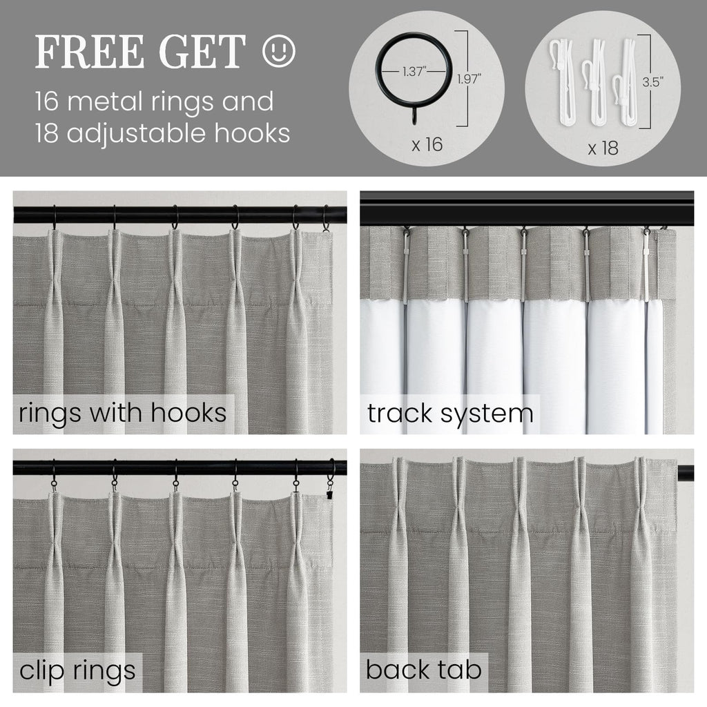 Topfinel 84 Inch Long Natural Blackout Curtains for Bedroom Livingroom, Farmhouse Back Tab Pinch Pleated Drapes for Track System,Neutral Linen Ambiance & Privacy Drapes Natural 52" W*84" L