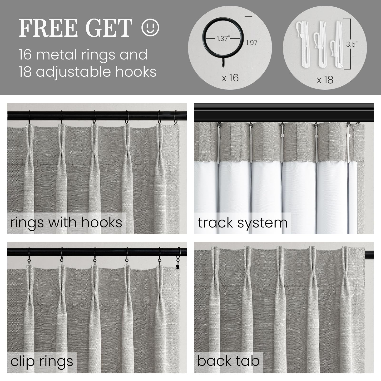 Topfinel 84 Inch Long Natural Blackout Curtains for Bedroom Livingroom, Farmhouse Back Tab Pinch Pleated Drapes for Track System,Neutral Linen Ambiance & Privacy Drapes Natural 52" W*84" L