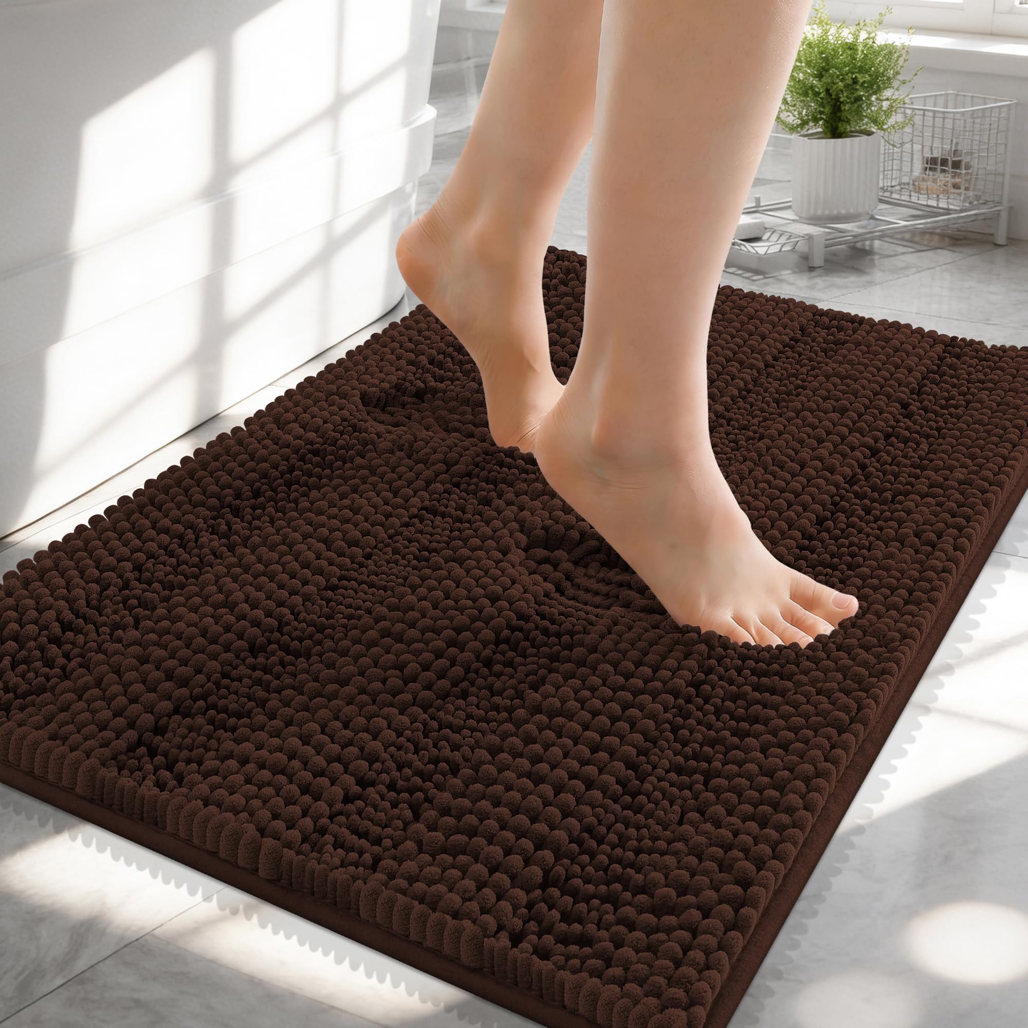 OLANLY Thick Bathroom Rugs 30x20, Extra Soft Absorbent Chenille Striped Bath Rugs, Rubber Backing, Machine Wash Dry, Bath Mats for Bathroom Floor, Tub and Shower, Home Decor Accessories, Grey