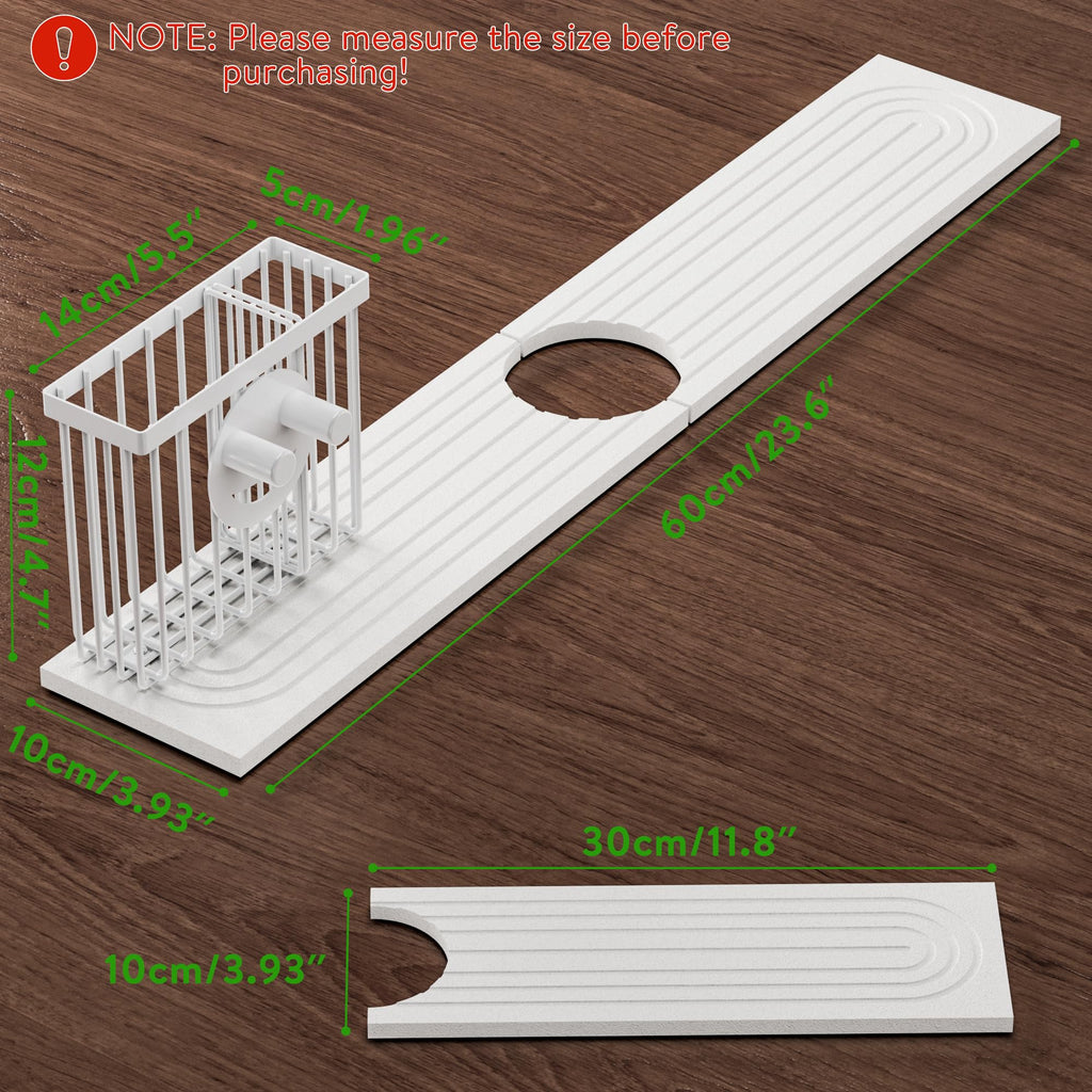 Cisily Tapete de diatomita para grifo de cocina con soporte para escobillas, absorbente para encimera de secado de piedra, área de protección contra salpicaduras de agua, detrás del fregadero de la cocina, organizador de accesorios de decoración