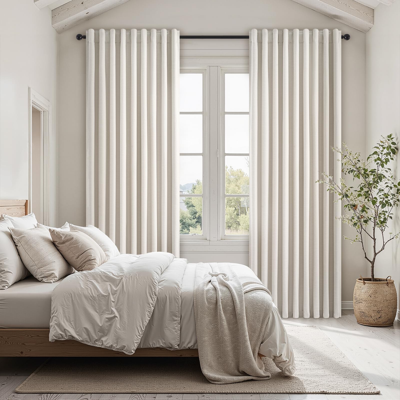Topfinel Cream Linen Blackout Curtains 84 Inch Long for Bedroom Living Room, Ivory Pinch Pleat Back Tab Full Blackout Drapes Farmhouse Boho Curtains for Window, White Neutral Curtains 52" X 84" 7 FT
