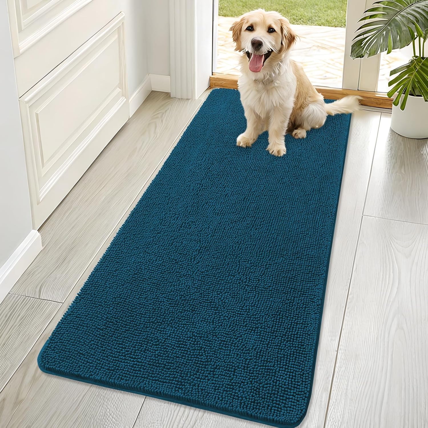 OLANLY Dog Door Mat for Muddy Paws 70x24, Absorbs Moisture and Dirt, Absorbent Non-Slip Washable Doormat, Quick Dry Chenille Mud Mat for Dogs, Entry Indoor Entryway Carpet for Inside Floor, Beige