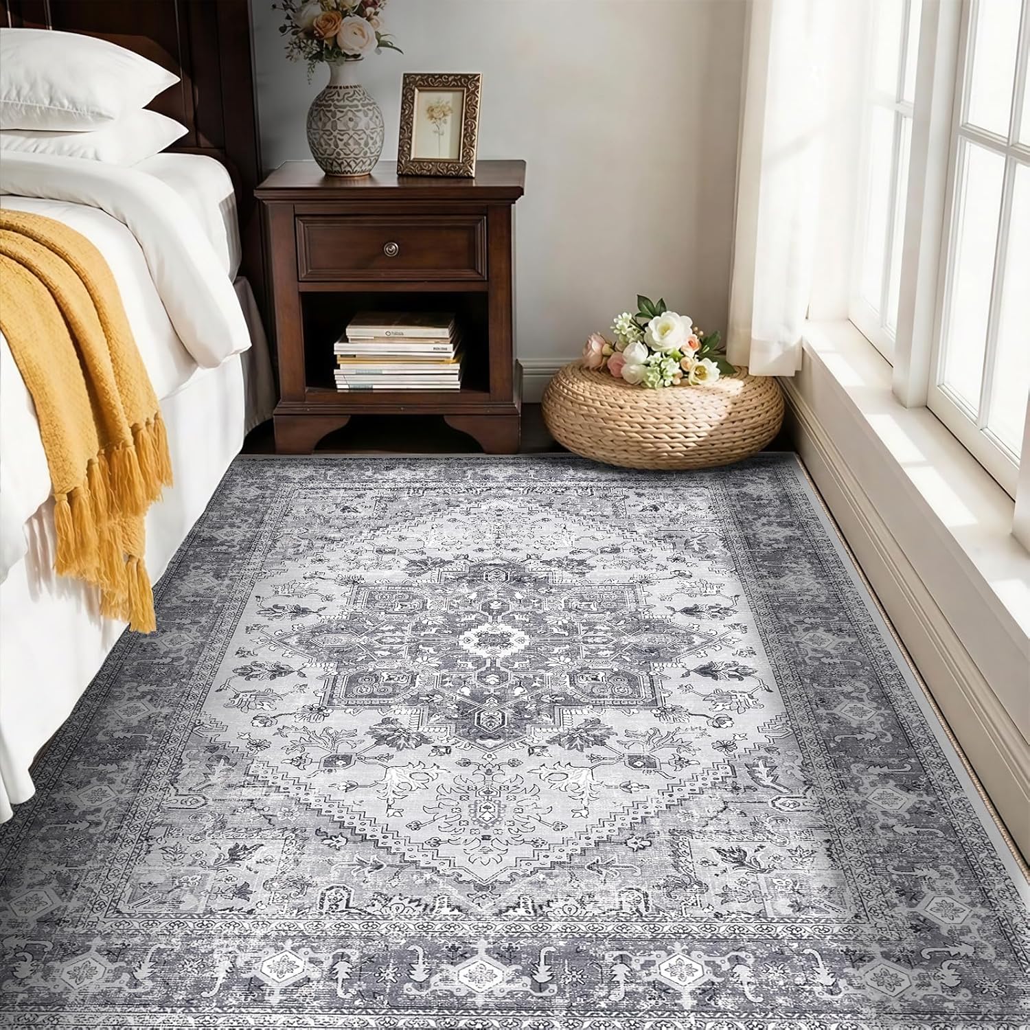 OPPODREAM Soft Area Rugs 5x7, 5x7 Washable Rug with Non Slip Backing, 5 x 7 Faux Cashmere Low-Pile Carpet, Brown