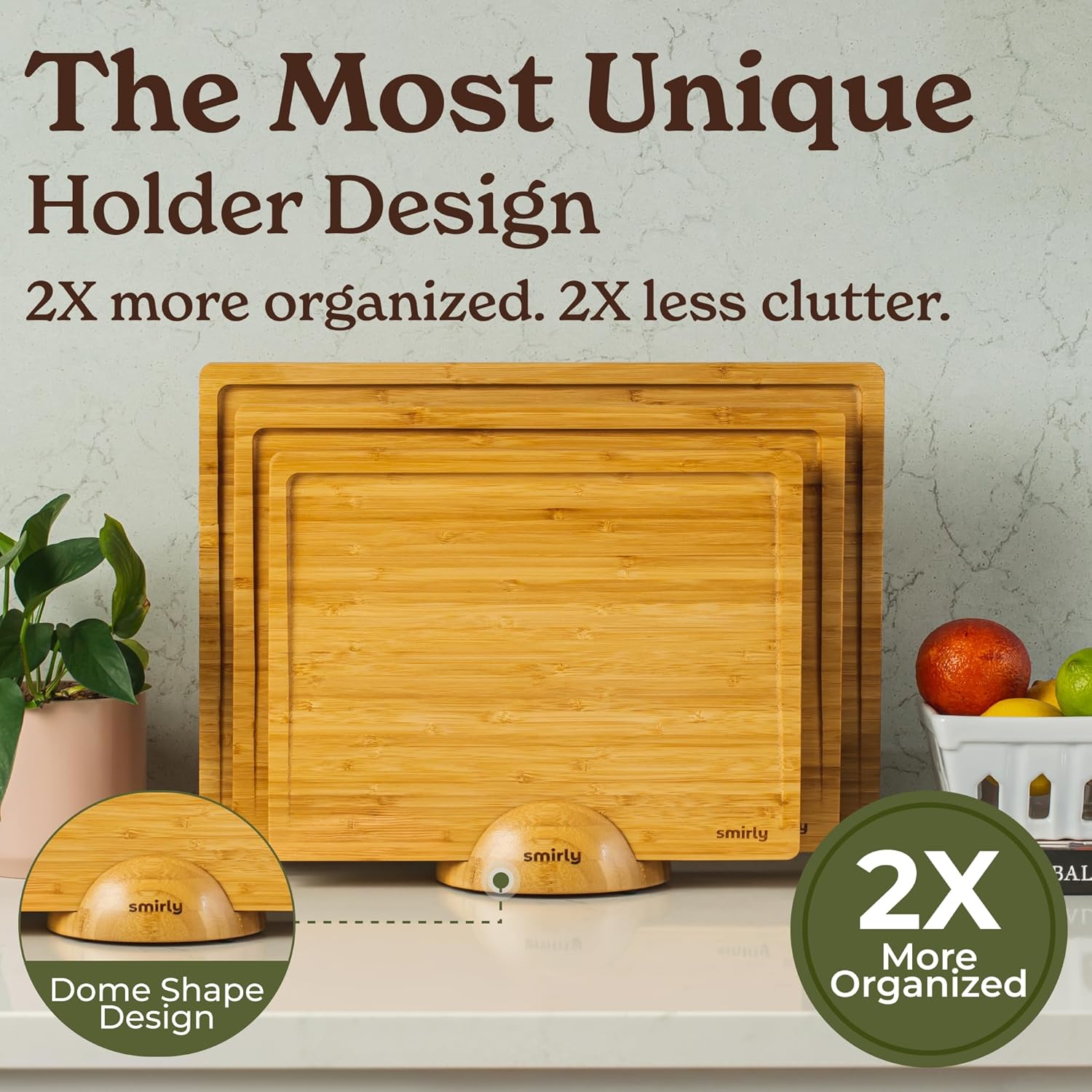 SMIRLY Wooden Cutting Boards For Kitchen Meal Prep & Serving - Bamboo Cutting Board Set with Holder, Charcuterie & Chopping Board, Wood Cutting Board Set, Kitchen Gadgets