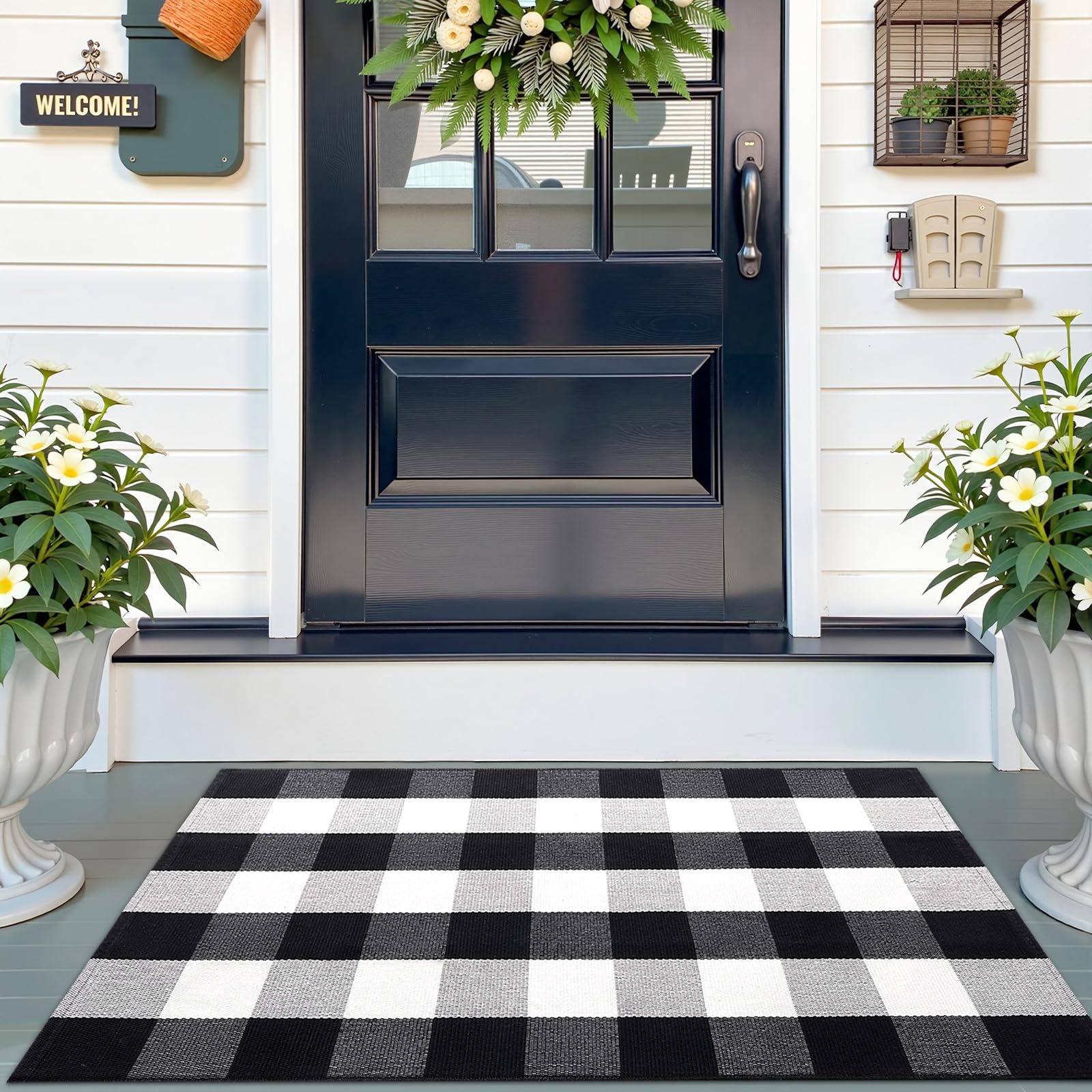 OLANLY Black and White Striped Rug 2'4" x 3'7" (27.5" x 43") – Washable Cotton Indoor Outdoor Doormat for Front Door, Entryway, Kitchen, Porch, Patio Decor