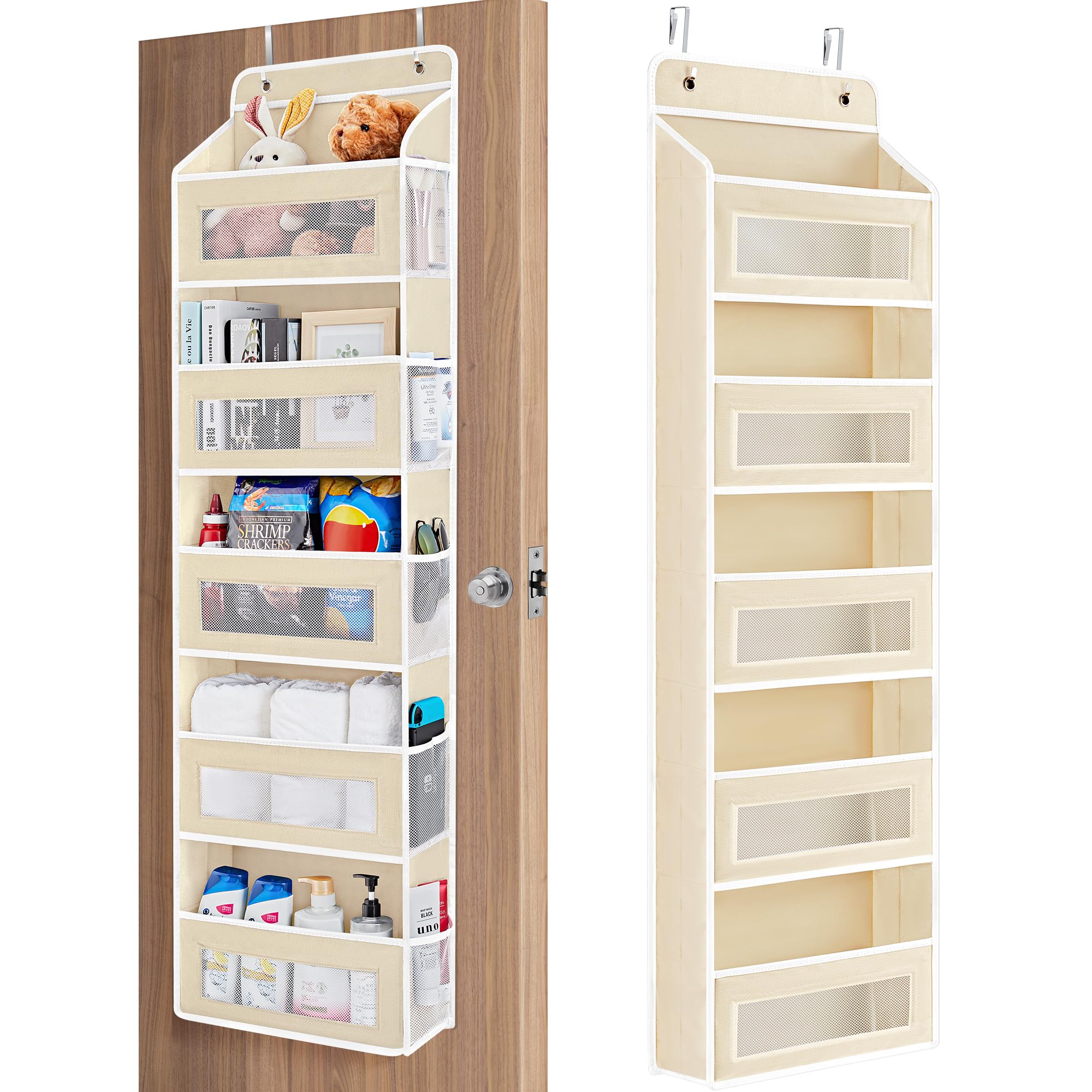 JARLINK Over The Door Organizer Storage, 5 Shelf Hanging Door Organizer with 5 Large Capacity Pockets, Anti Tilt 44 lb Load Behind Door Storage for Bedroom, Bathroom, Pantry, Nursery, (Grey)