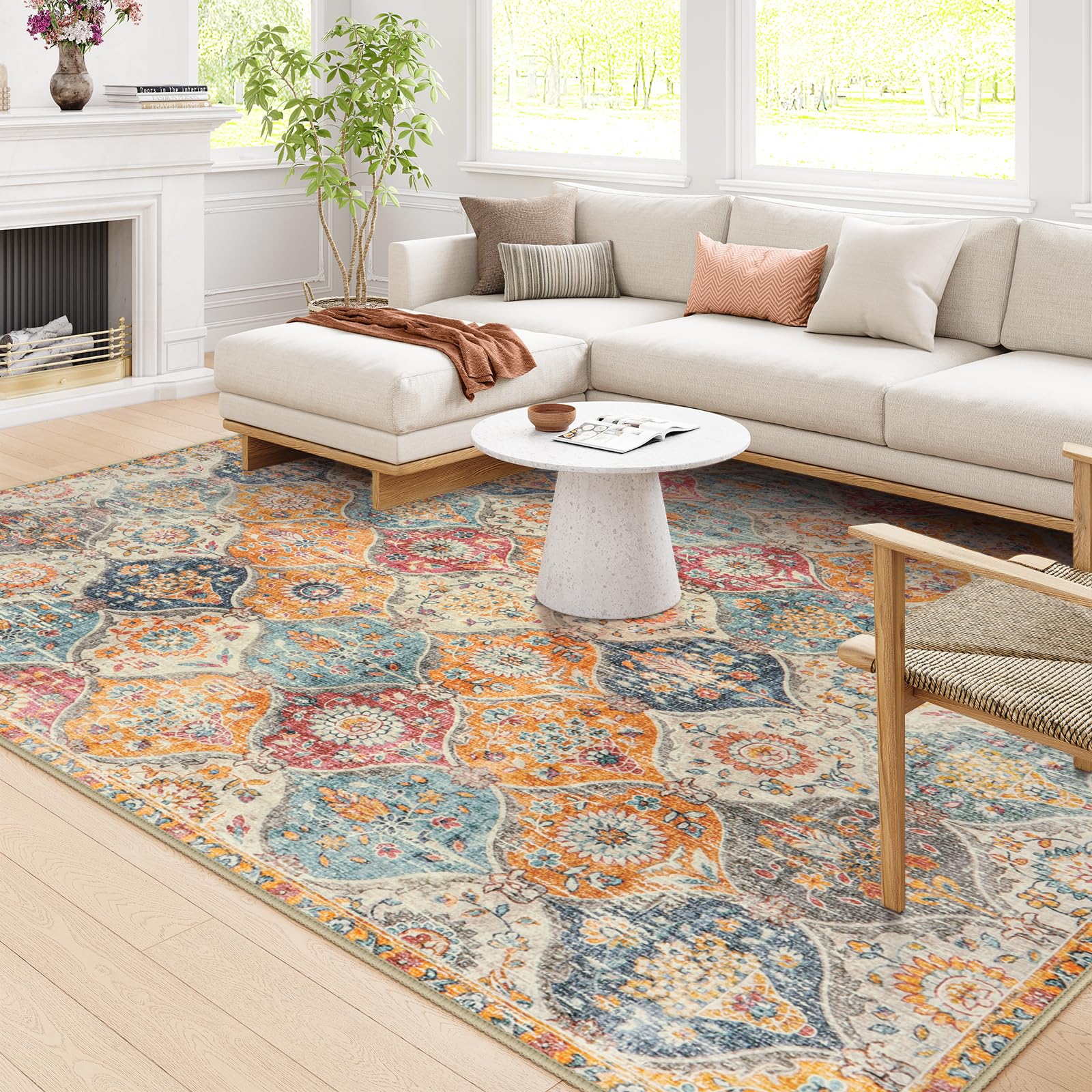 Lahome Moroccan Trellis Washable Rug, 2x3 Kitchen Rugs for Entryway Bathroom, Non-Slip Indoor Door Mat Ultra-Thin, Small Oriental Throw Carpet for Bedroom Entry Elise, Cream/Multi
