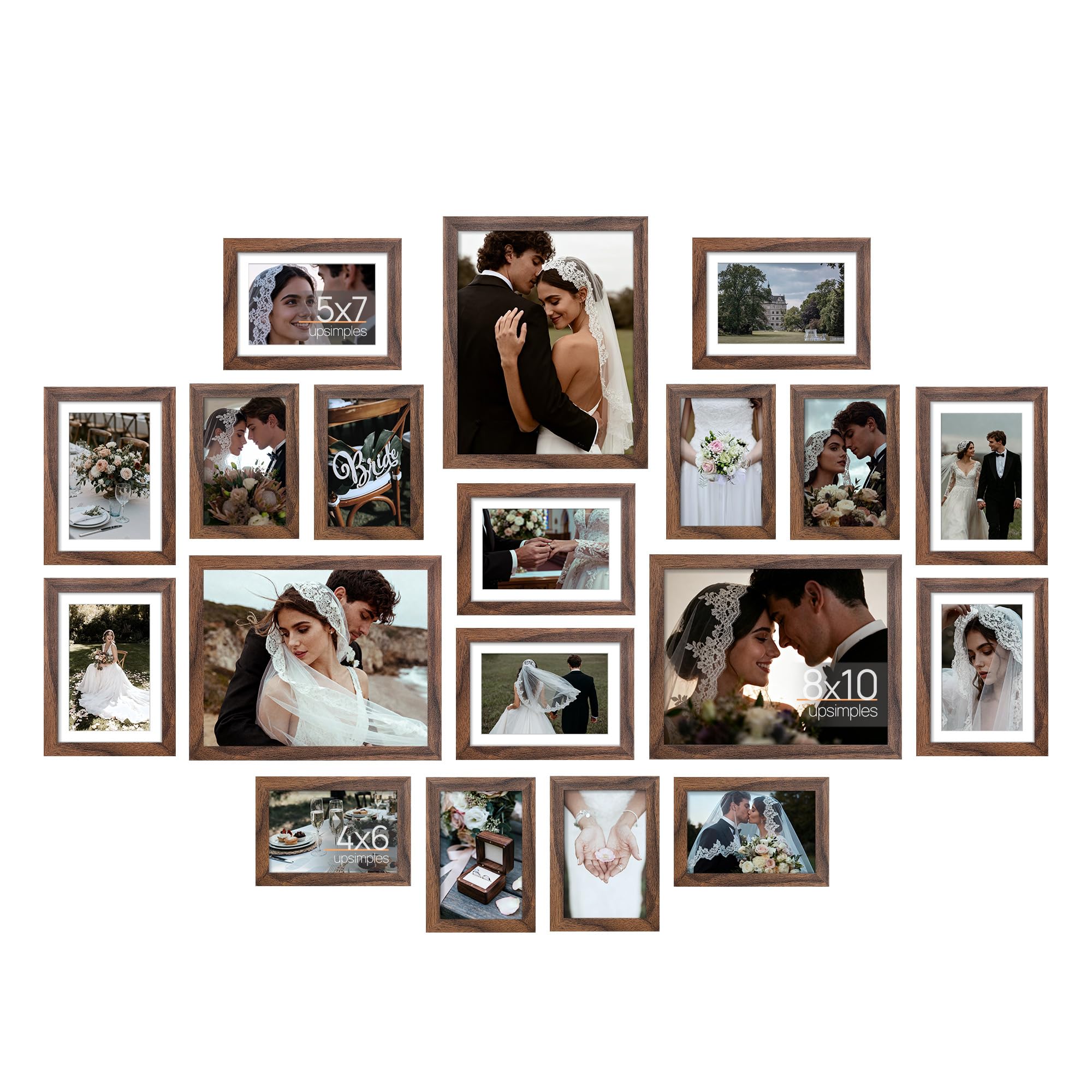 upsimples 19 Pack Picture Frames Collage Wall Decor for Mounting or Tabletop Display, Photo Gallery Frame Set for Family, Multi Sizes Including 8x10, 5x7, 4x6, Black