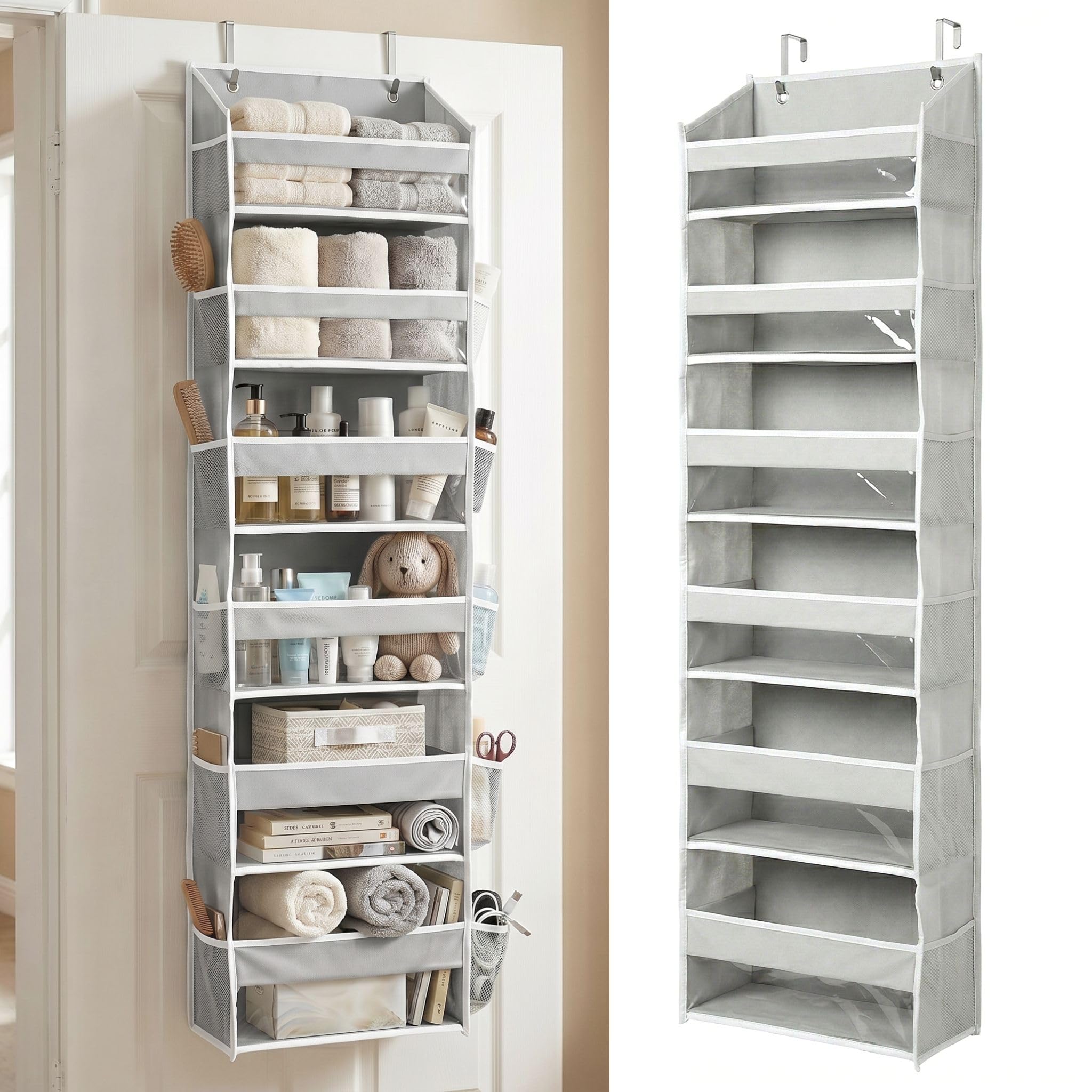 HOMELUX THEORY UPGRADED 6 Tiers Over The Door Organizer Hanging - 100D EXTRA THICK & 50lbs HUGE CAPACITY, 12 Side Mesh Pockets Over The Door Shoe Organizer, Hanging Closet Organizer (Ivory, 1pc)