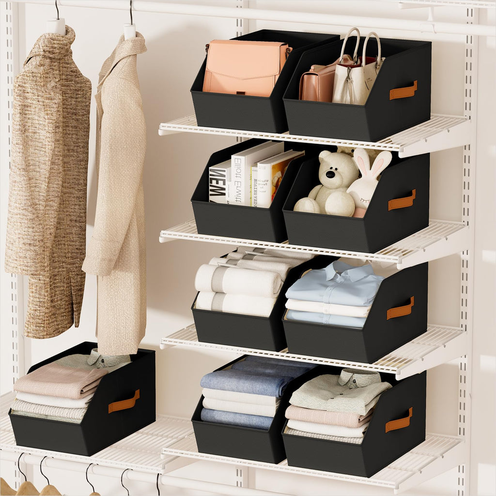 Homsorout Fabric Closet Storage Cubes - 6 Pack Square Storage Bins with Dual Handles for Clothes, Towels, Toys, Cube Storage Organizers for Bedroom, Nursery, Shelves, Closet, Small Spaces, Beige