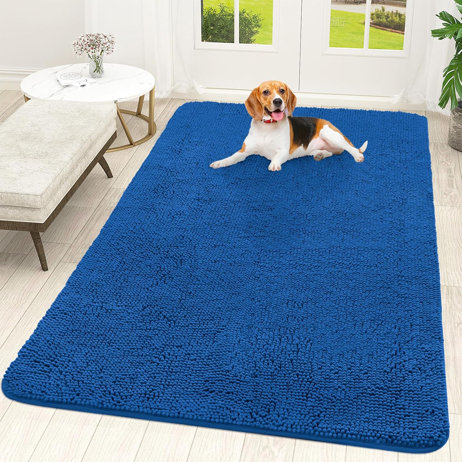 OLANLY Dog Door Mat for Muddy Paws 48x30, Absorbs Moisture and Dirt, Absorbent Non-Slip Washable Doormat, Quick Dry Chenille Mud Mat for Dogs, Entry Indoor Entryway Carpet for Inside Floor, Grey