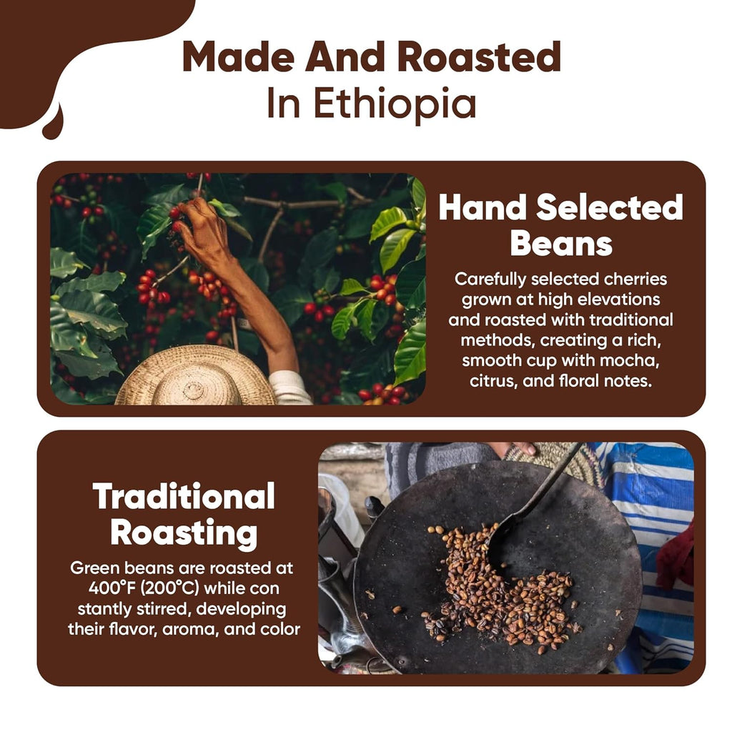 Guzzling Goat Ethiopian Coffee Beans | Premium 100% Arabica Whole Bean Coffee Medium Roast | Strong Flavorful Brew | Sourced & Roasted in Ethiopia | 1 lb (454g)
