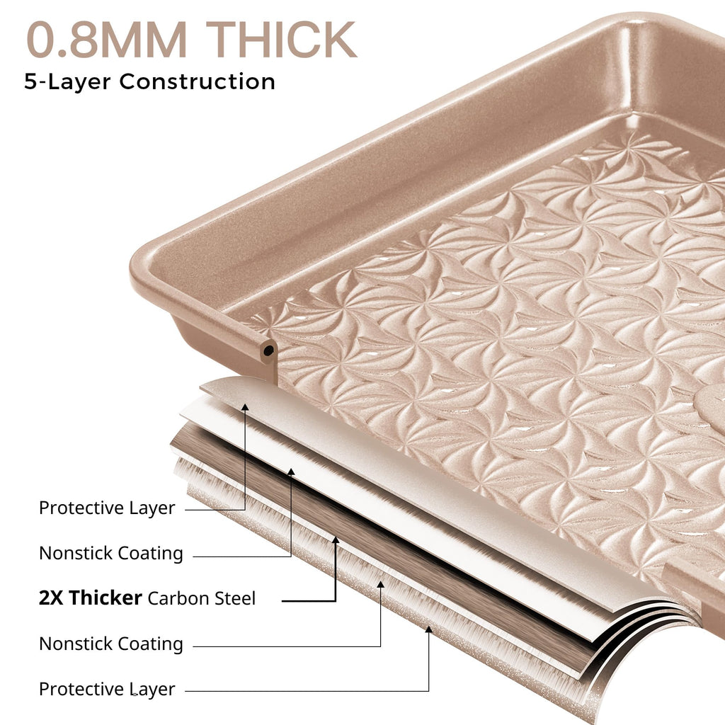 HONGBAKE Nonstick Baking Sheet Pan Set of 3, Cookie Sheets for Oven, Non-Toxic Half/Quarter/Jelly Roll Pans with Floral Swirl Texture, Heavy Duty 0.8mm Thick Oven Trays for Cooking, Dark Gray
