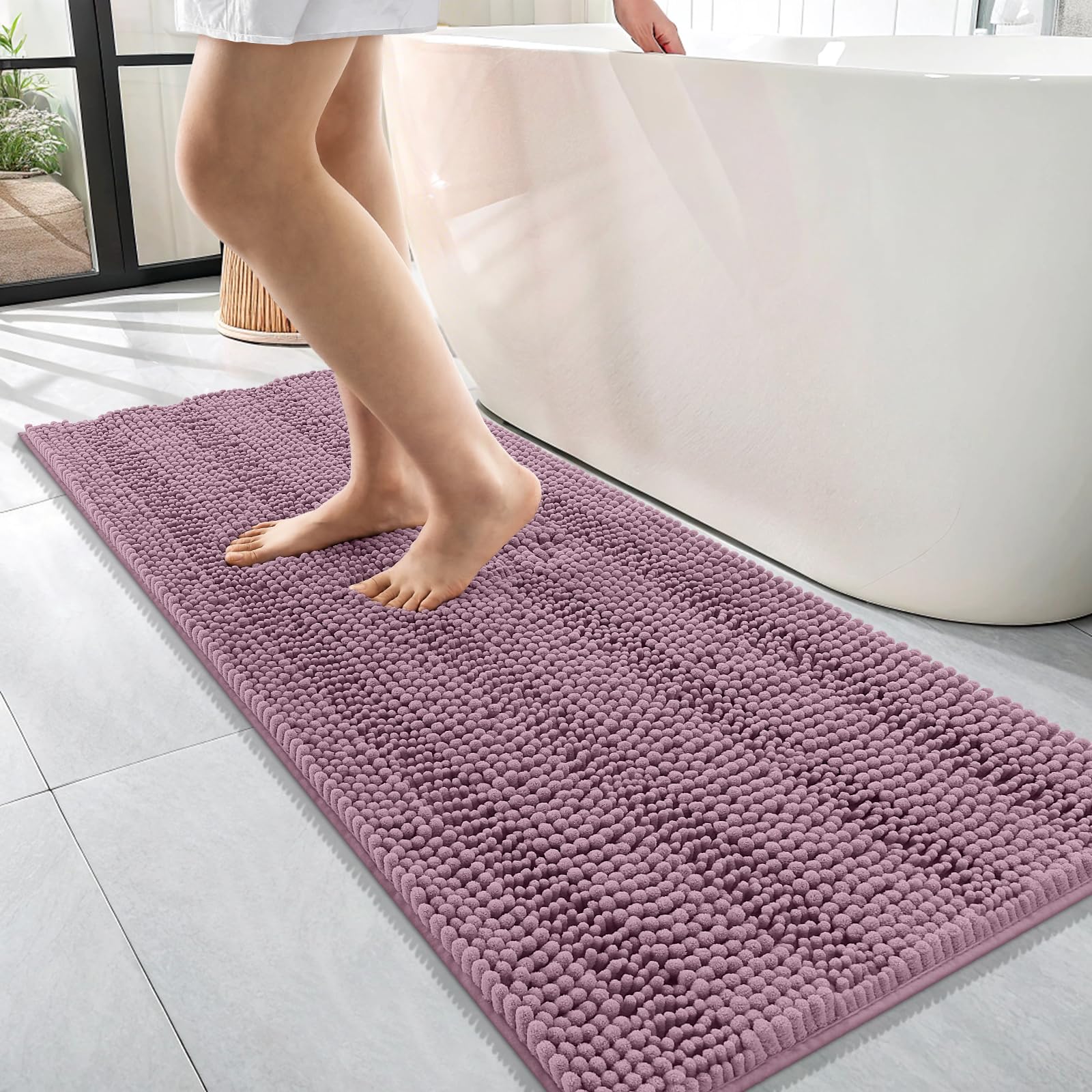OLANLY Thick Bathroom Rugs 30x20, Extra Soft Absorbent Chenille Striped Bath Rugs, Rubber Backing, Machine Wash Dry, Bath Mats for Bathroom Floor, Tub and Shower, Home Decor Accessories, Grey