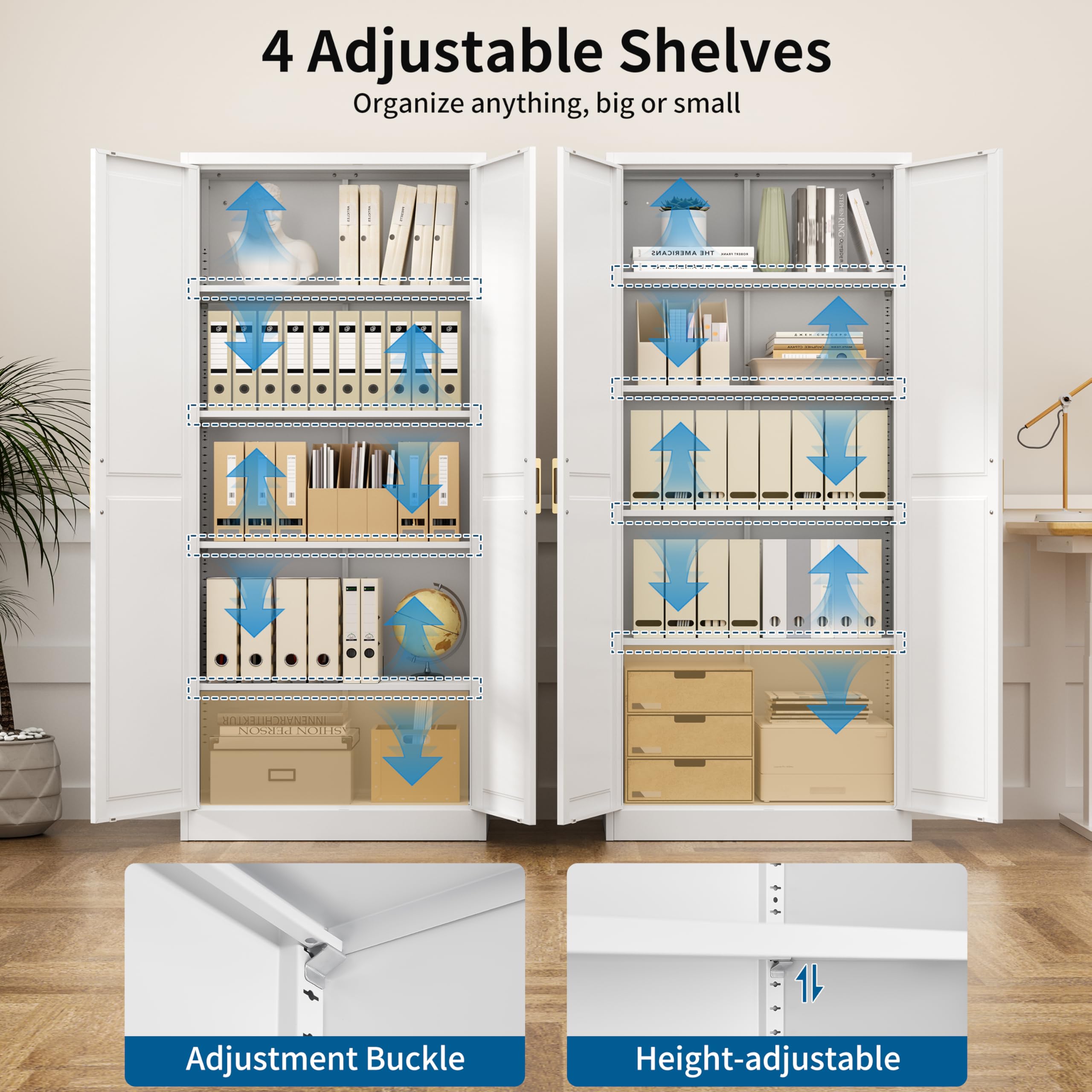75" Tall Metal Kitchen Storage Cabinet,White Kitchen Pantry Storage Cabinet with Doors and 4 Adjustable Shelves,Utility Cabinet for Living Room,Garage,Dining Room and Office,Assemble Required