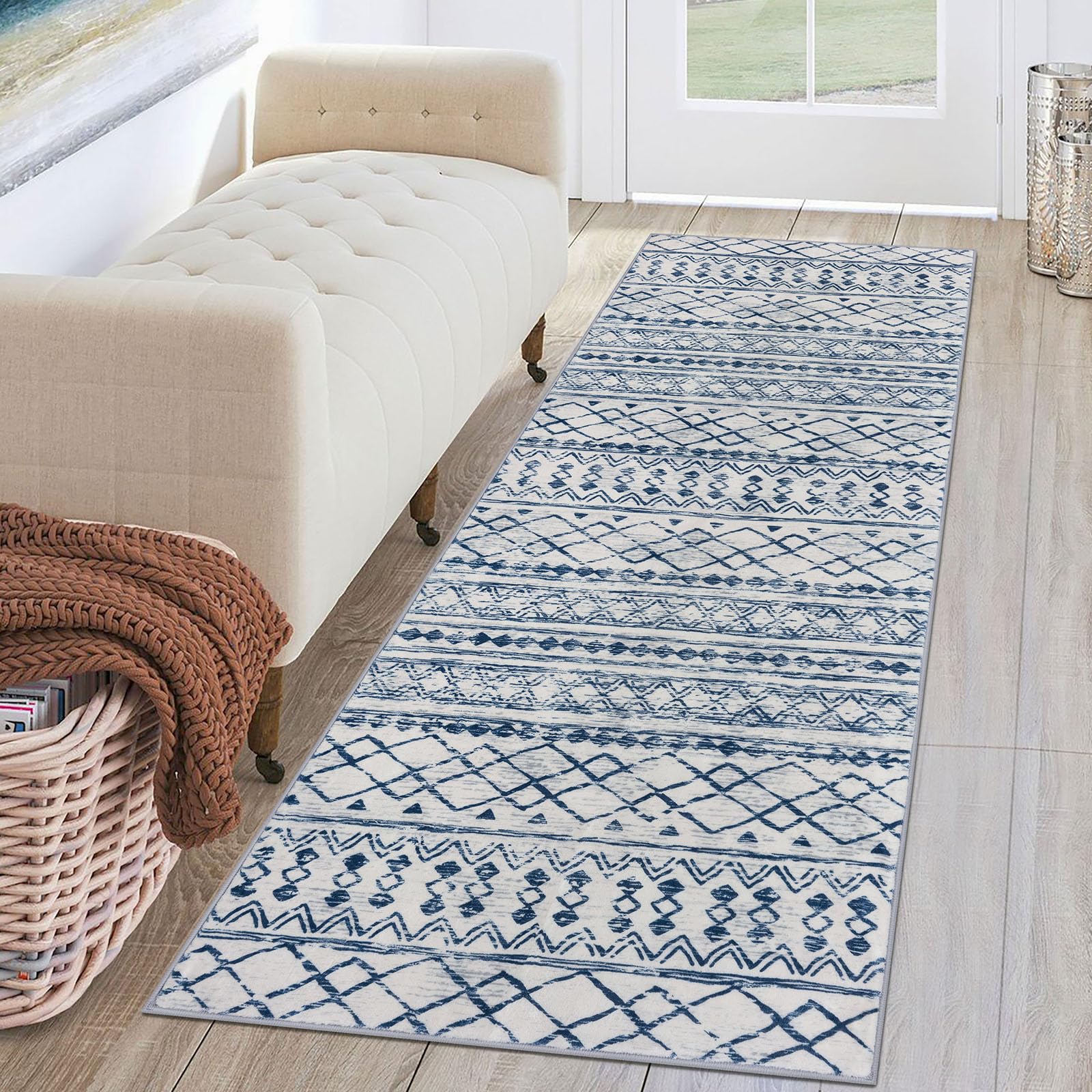 KUTA Washable Non-Slip Rugs for Entryway 2x3, Grey Moroccan Boho Small Area Rug, Ultra Soft Vintage Geometric Low-Pile Indoor Door Mat Floor Carpet for Indoor, Entrance, Kitchen, Bathroom, Bedroom