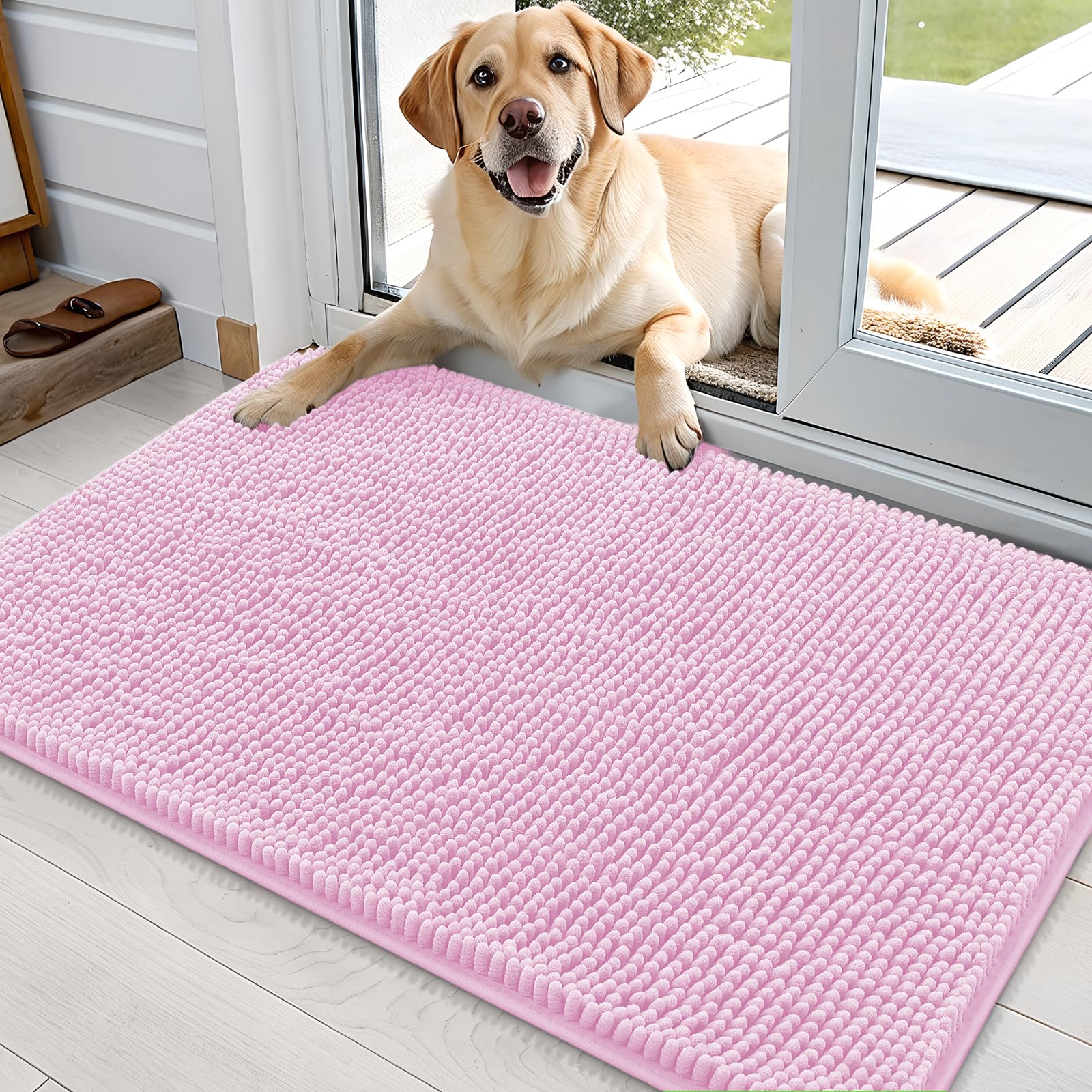 OLANLY Dog Door Mat for Muddy Paws 30x20, Absorbs Moisture and Dirt, Absorbent Non-Slip Washable Doormat, Quick Dry Chenille Mud Mat for Dogs, Entry Indoor Entryway Carpet for Inside Floor, Grey