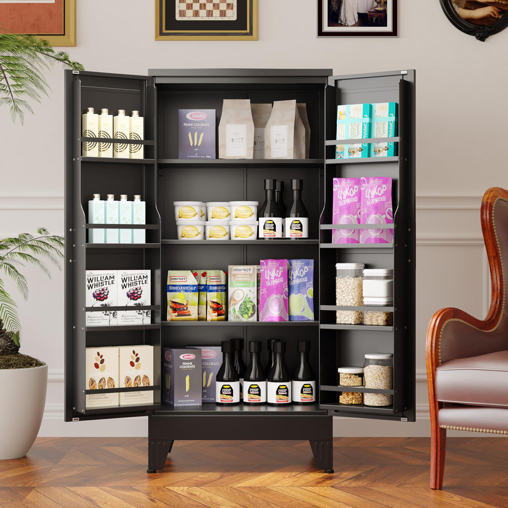 GAIOUS Metal Pantry Cabinet, Kitchen Pantry Storage Cabinets with 2 Door and 3 Adjustable Shelves, White Kitchen Pantry Cabinet, Freestanding Cupboard for Dining Room Living Room Bathroom