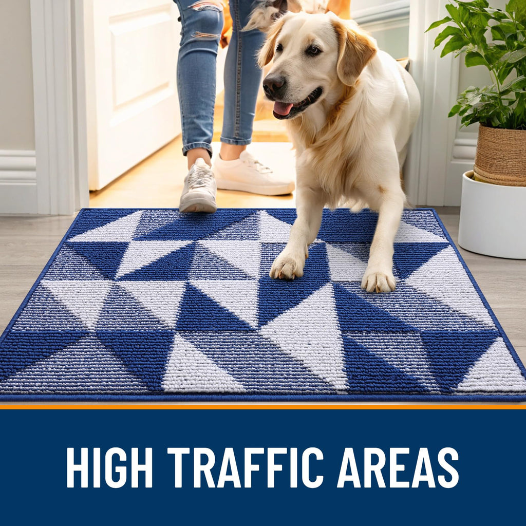 OLANLY Door Mat Indoor Entrance Washable 32x20, Odor-Free Low-Profile Front Back Geometric Doormat, Absorbent Resist Dirt Entry Carpet, Easy to Clean Sturdy Inside Floor Mats for Entryway, Black
