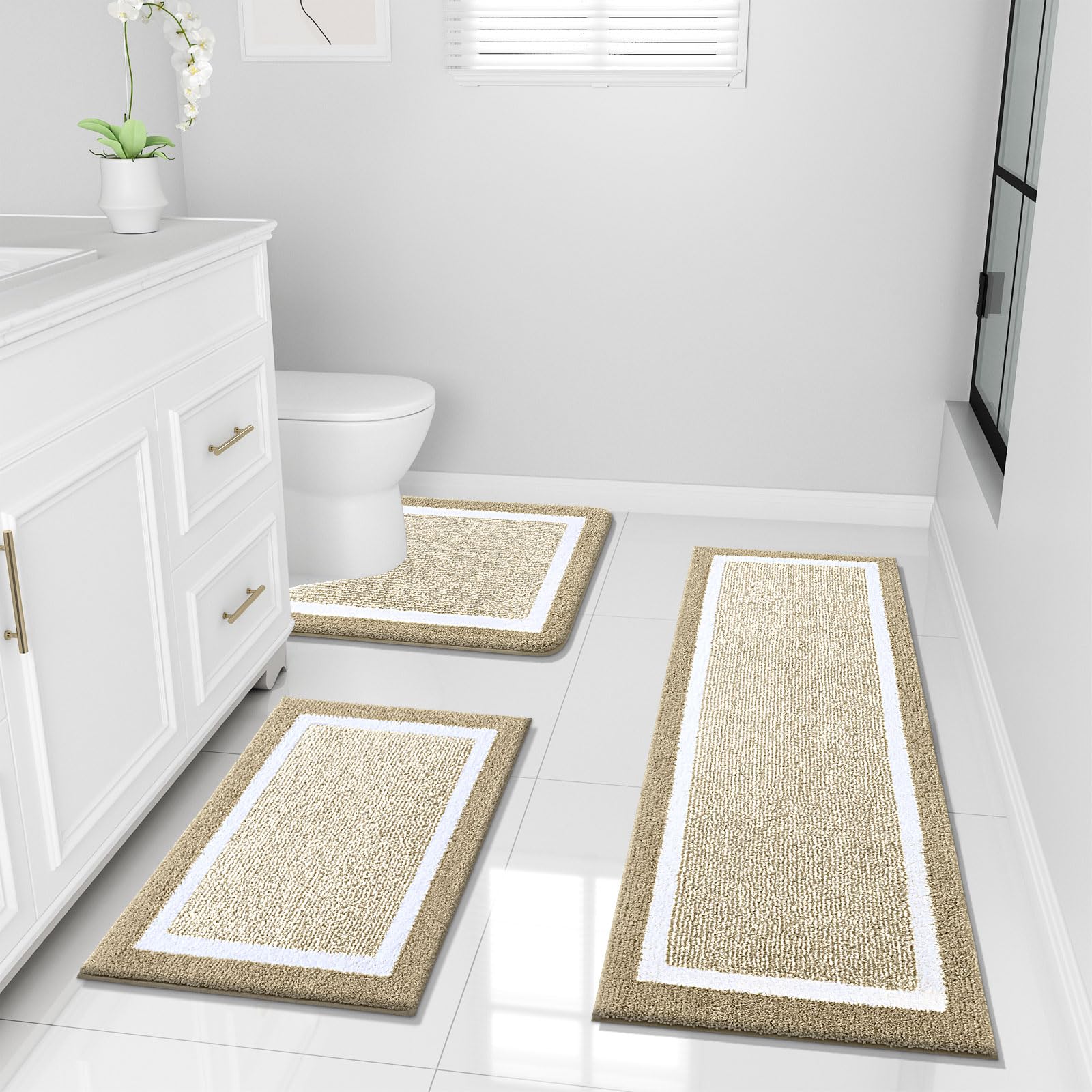 OLANLY Bathroom Rugs Sets 3 Piece, Soft Absorbent Microfiber Bath Mats and U-Shaped Contour Toilet Rug, Home Decor Accessories, Non-Slip, Bath Mat Set for Bathroom (30"x20"+24"x16"+24"x20", Grey)