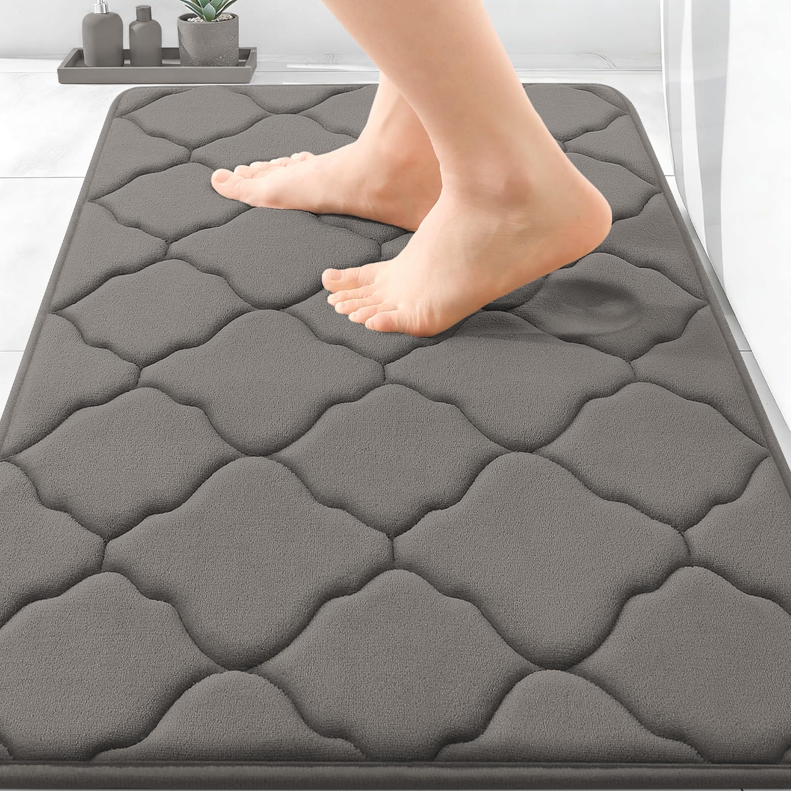 OLANLY Memory Foam Bath Mat Rug 24x16, Ultra Soft and Absorbent Bathroom Rugs, Non-Slip, Comfortable, Machine Washable Bath Carpet for Bathroom Floor, Tub, Shower and Home Decor Accessories, Black