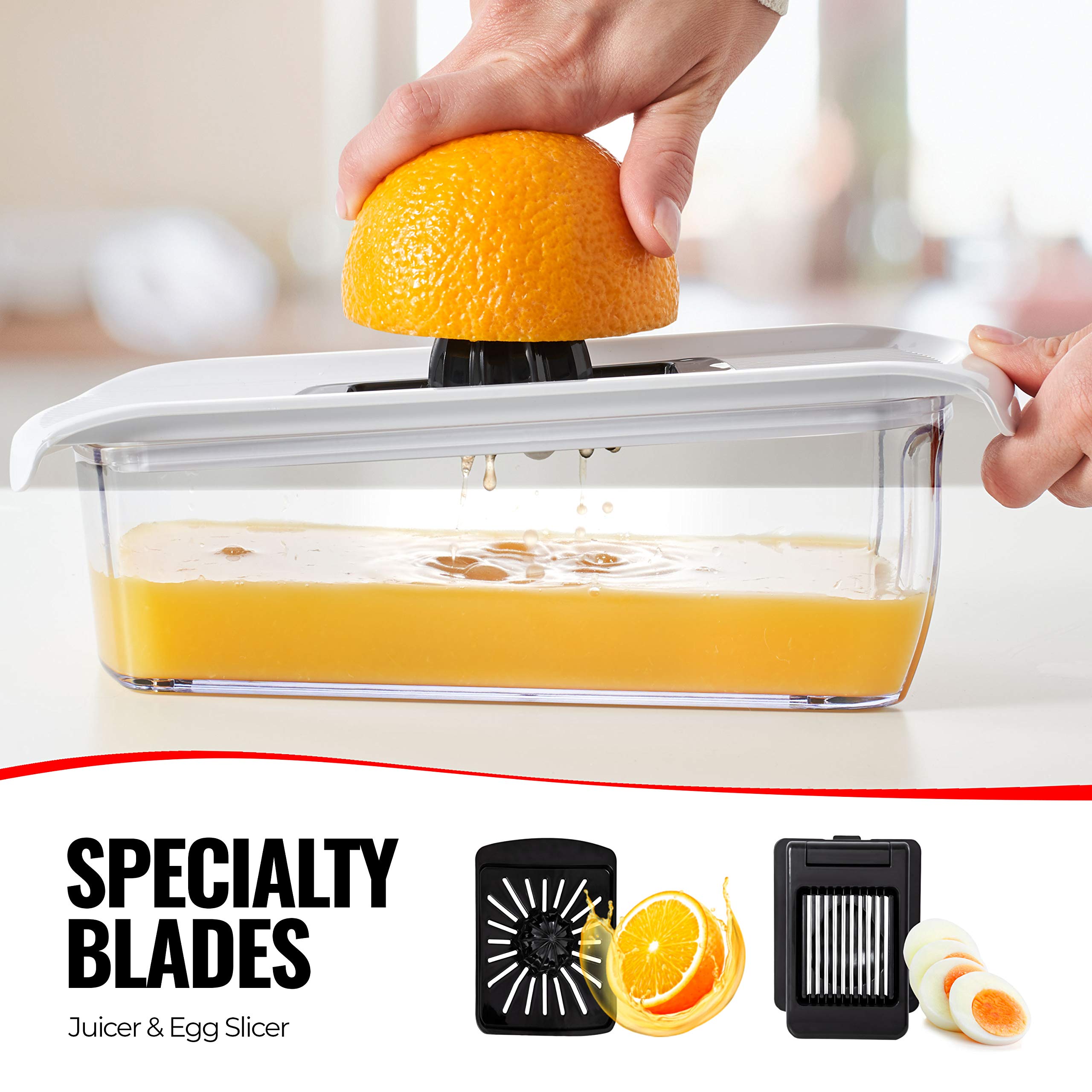 Fullstar Mandoline Slicer for Kitchen, Fruit Cutter, Cheese Grater, Cucumber Slicer, Veggie Spiralizer, Food Cutter & Kitchen Gadgets & Gifts with Safety Glove (6 in 1, White)